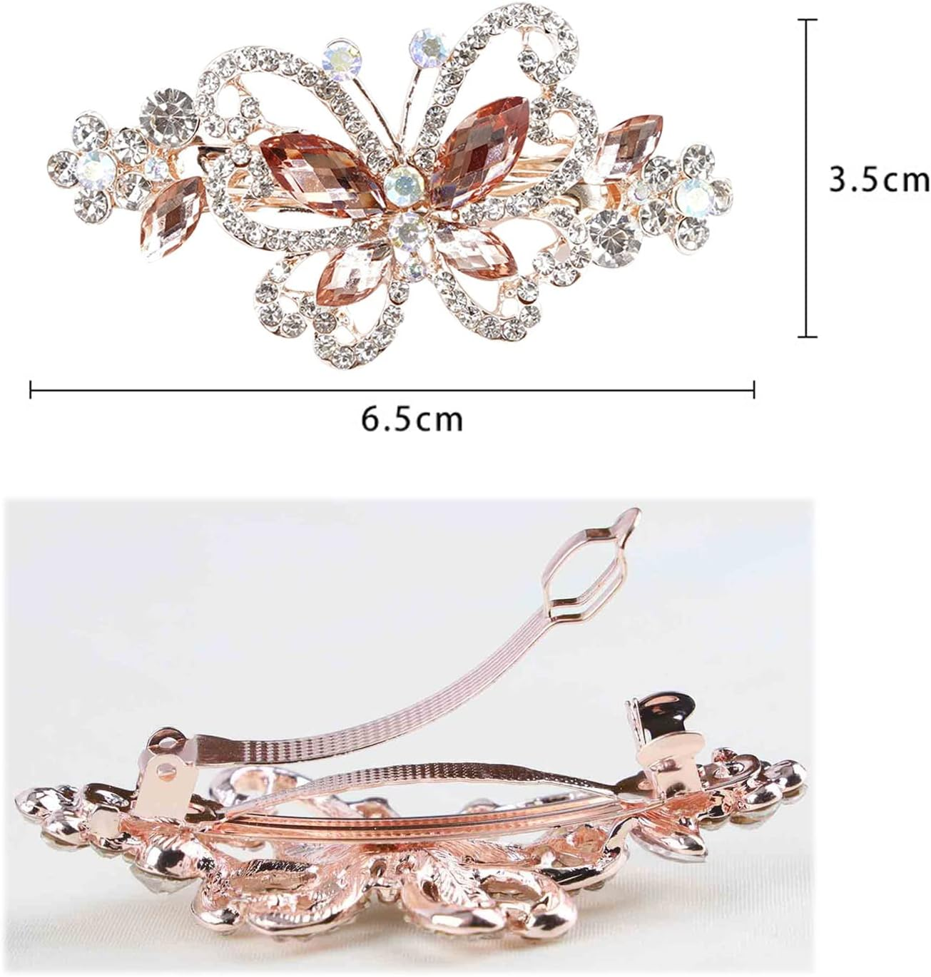Tseenyi Crystal Farfalla Hair Clip Rhinestone Wedding Hair Clip Sparkling Bridal Crystal Decorative Hair Clip Gold Crystal Flower Headpiece Women and Girls (Champagne Crystal) - Champagne image number 3