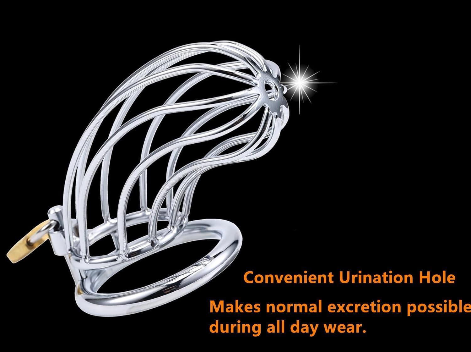 Gewaha Premium Metal Silver Locked Cage Adult Sex Toy for Men Tainless Steel Metal Male Chastity Device Locked Cage Sex Toy for Men(50Mm Ring)