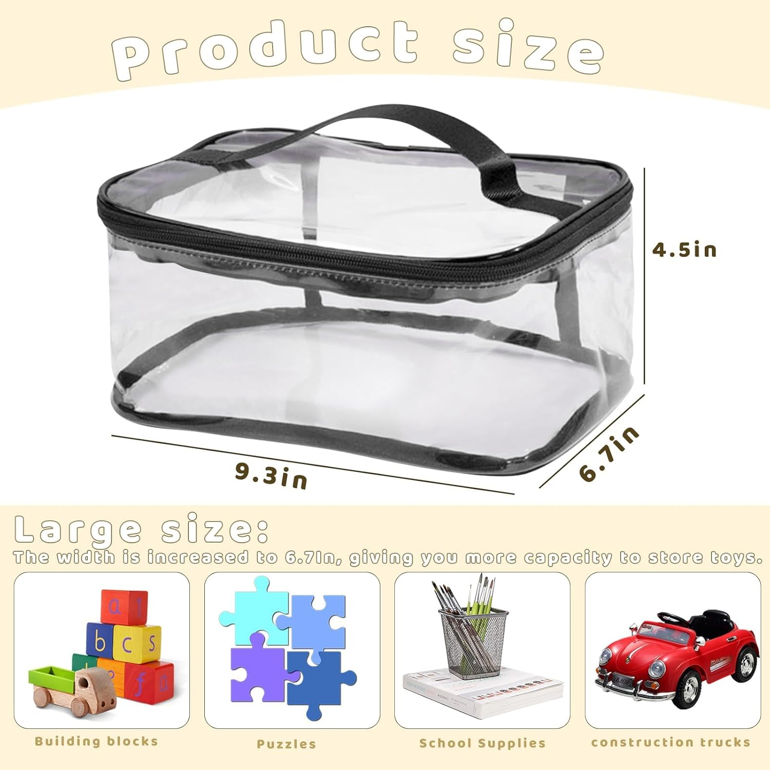 4 Packs Clear Toy Storage Organizer Bags, Reusable Transparent PVC Travel Waterproof Zipper Bags for Organizing, Large Toy Organization Board Game, Puzzle Storage Containers (2Colors1-2Pcs)