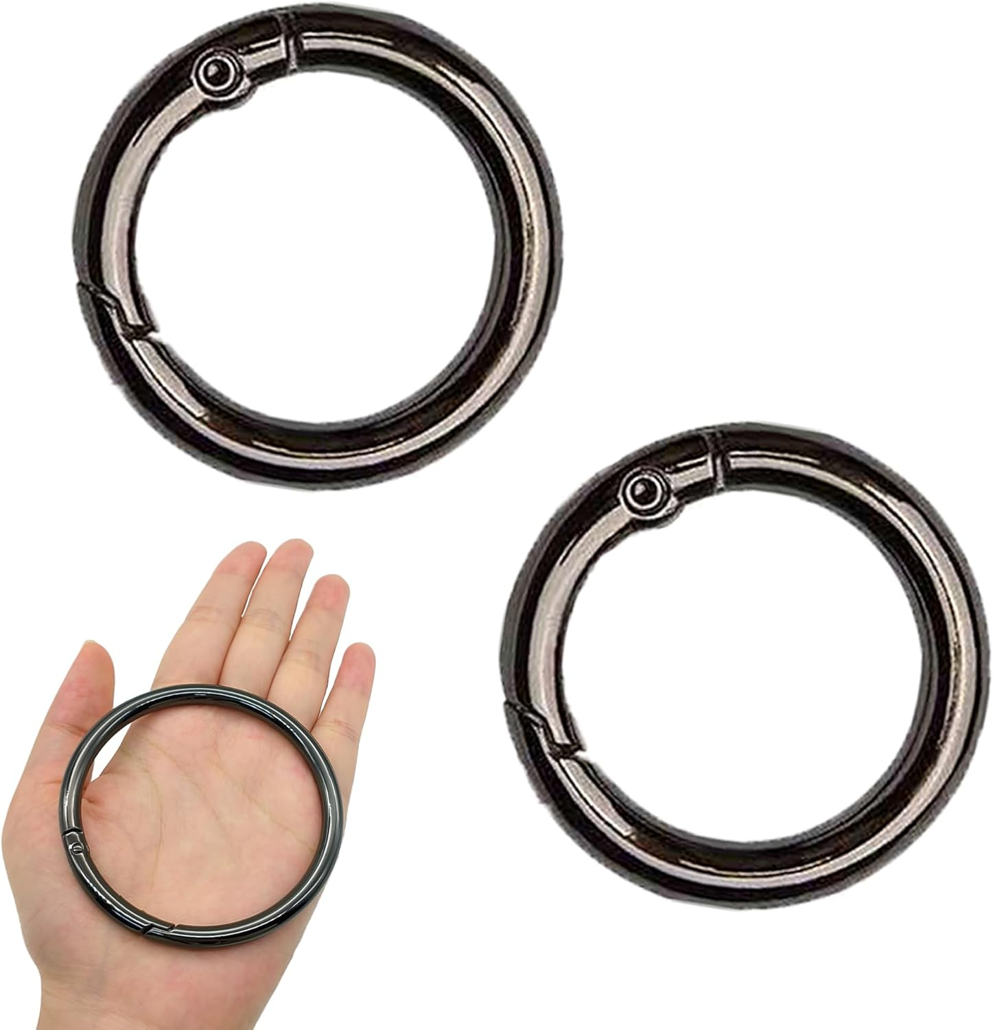 XCSJ Pack of 2 round Carabiner 75 Mm OD 63 Mm ID Very Robust Zinc Alloy round Carabiner Ring Carabiner Hook round Large Carabiner round O Ring for Key Chain, Bag, DIY Crafts Making