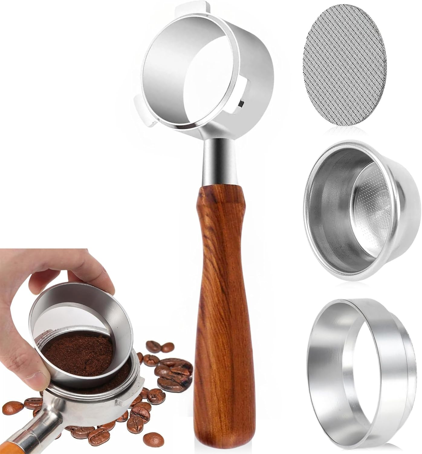 51Mm Bottomless Portafilter with 3 Ears Fit for Delonghis EC680, EC685 & EC885 Espresso Machine,Stainless Steel, with Dosing Funnel,Screen, & IMS Precision Basket (Black ABS Handle)