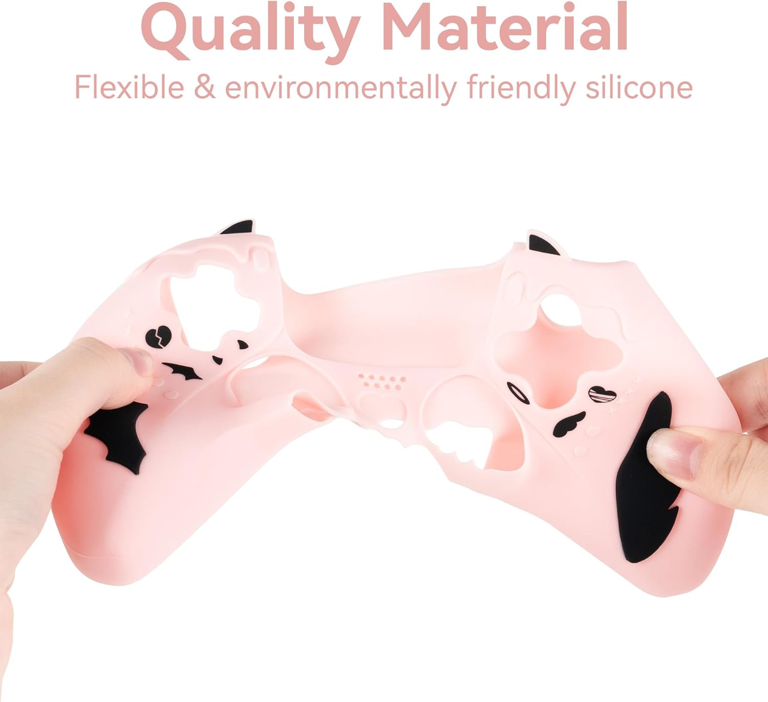 Geekshare PS5 Controller Skin Set,Anti-Slip Silicone Protective Cover Skin Case for PS5 Wireless Controller with 2 Thumb Grip Caps and 1 Sticker - Sweetheart Skull (Pink) image number 4