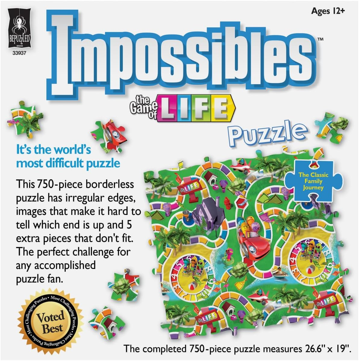 Bepuzzled, Hasbro Impossibles Puzzle Featuring Imagery from the Classic Game of Life, a 750 Piece Borderless Puzzle for Advanced Puzzlers Ages 15 and Up image number 1