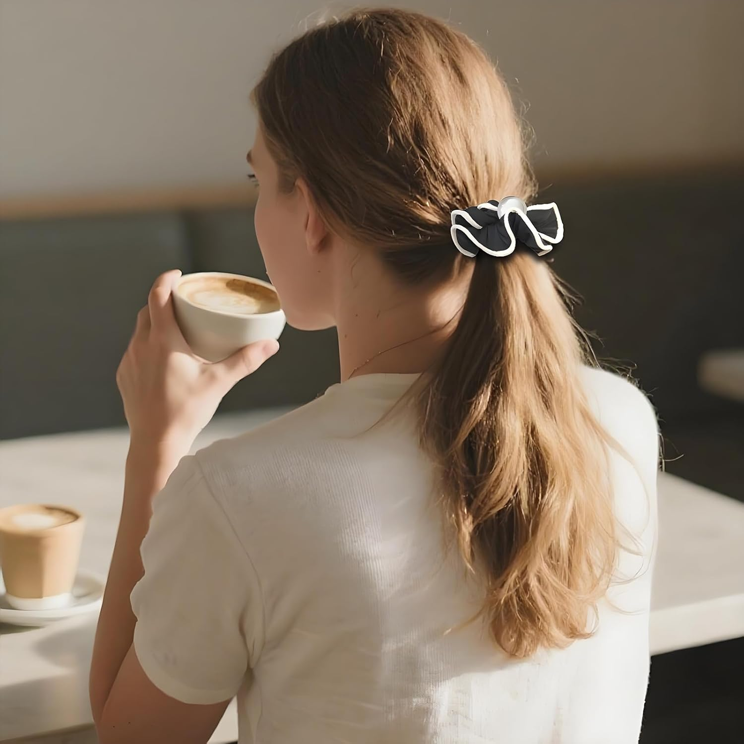 PUSCOBSY Leo Hair Scrunchies for Women, Beads Elastic Fabric Scrunchie Hair Bobbles, Small Hair Friendly Scrunchies for Thin and Thick Hair, Pack of 4 Black Brown Leopard Print image number 1