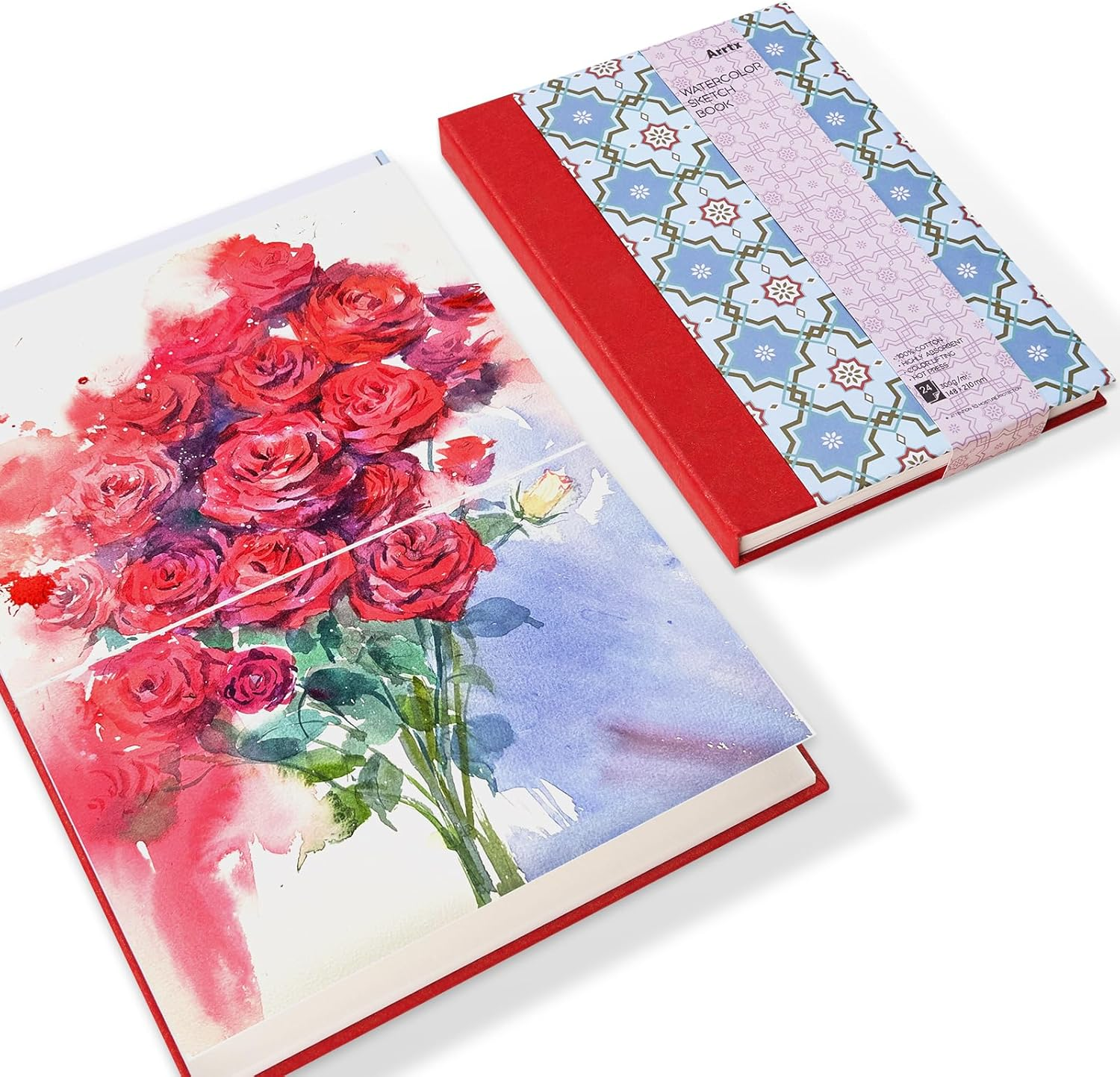 Arrtx Square Watercolor Paper Sketchbook, 5.47X5.47'', 140 LB, 300 GSM, 100% Cotton Paper, Cold Press, 24 Sheets, Hardcover Watercolor Journal for Use as Travel Notebook for Artists Adults Students