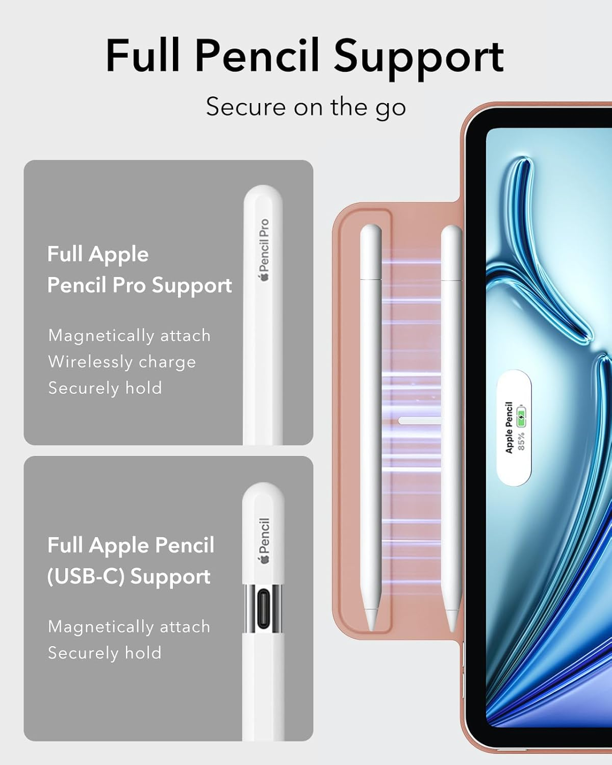 ESR for Ipad Air 11 Inch Case M3/M2, Ipad Air 7Th/6Th/5Th/4Th Gen (2025/2024/2022/2020), Powerful Magnetic Attachment, Slim Trifold Stand, Supports Pencil Pro&Pencil(Usb-C), Rose Gold - Black image number 3