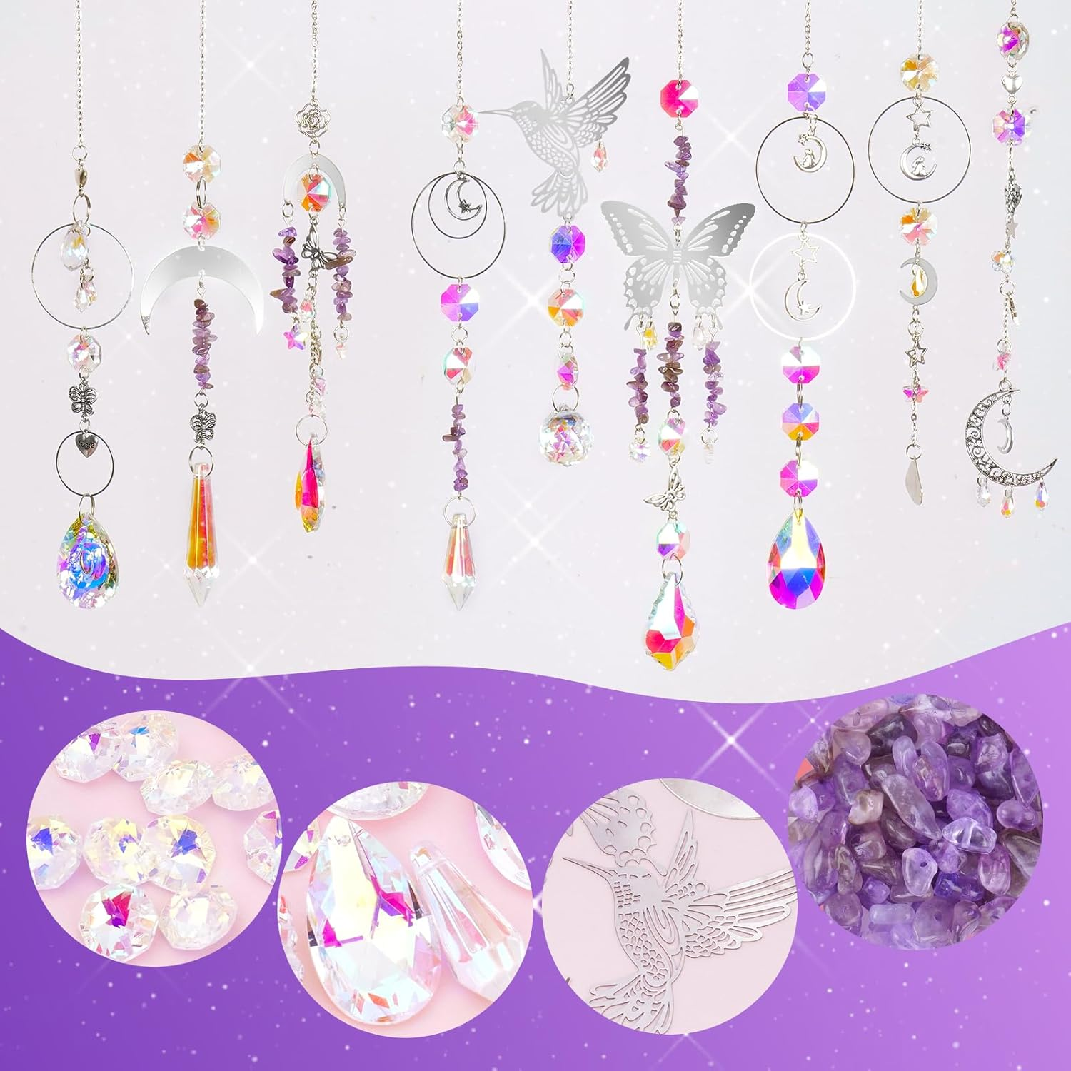 Nuyikaso 400Pcs DIY Sun Catchers Crystal Making Kits Craft for Adults Suncatcher Hummingbird Window Wind Chime Sun Catcher Decoration Pendant Prism for Home Office Garden Christmas Wedding image number 1