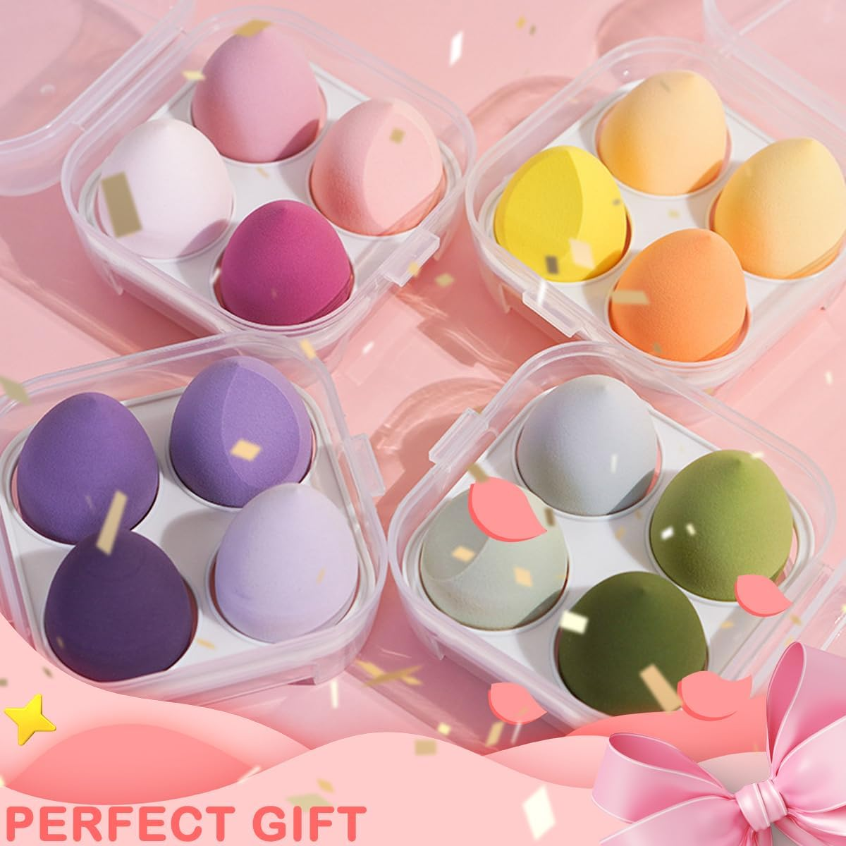 Yatinkim 5PCS Makeup Sponges Set Foundation Blending Beauty Blender Sponge for Liquid Flawless Cosmetics with Holder Storage Box Multi-Colored Pink image number 5