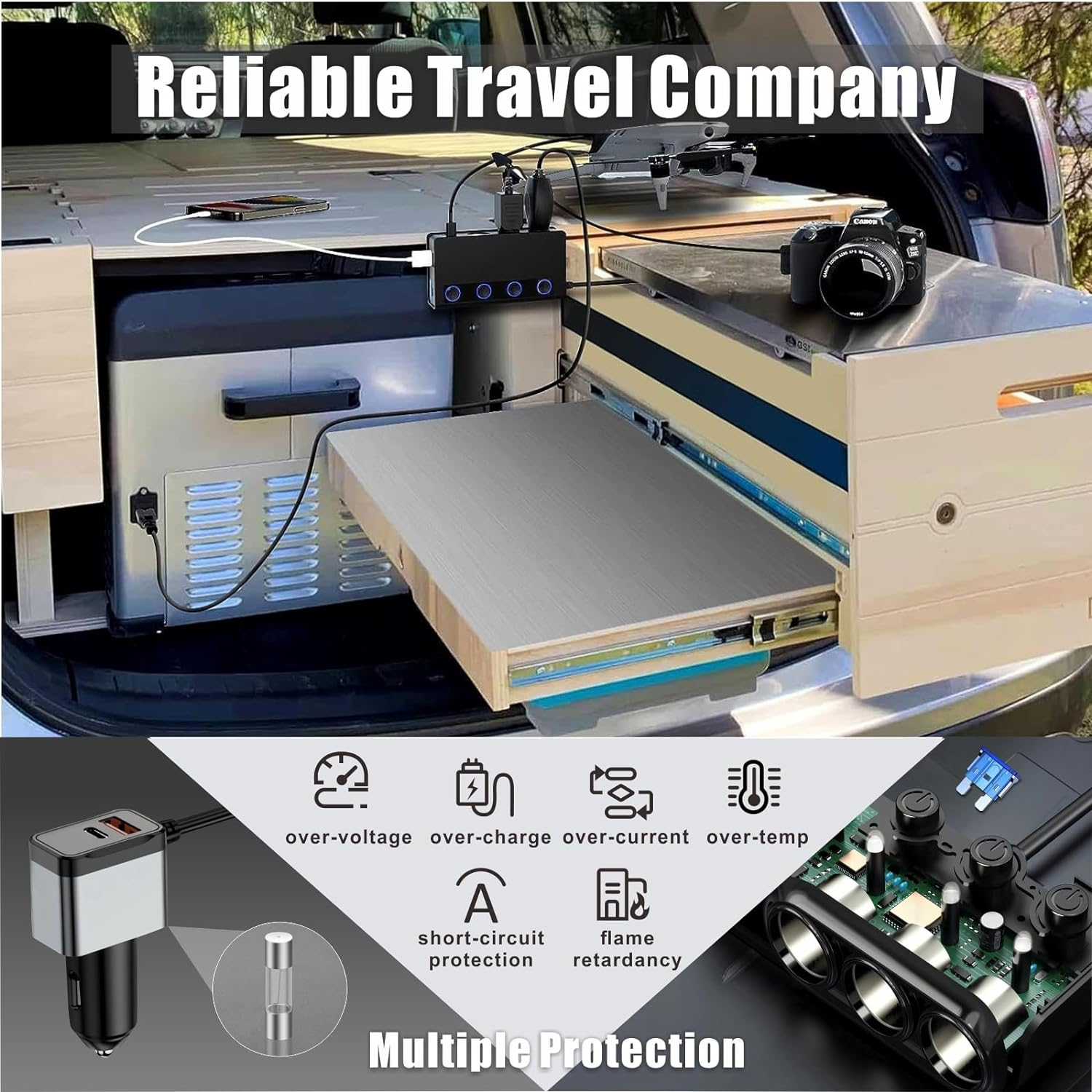 Car Cigarette Lighter Adapter QC&PD 3.0, 120W/180W 12V/24V USB Car Charger Adapter 3 Socket Cigarette Lighter Splitter with LED Voltmeter, 6 Fast Charging Ports, Safe Protection for Iphone,Ipad,Laptop image number 3