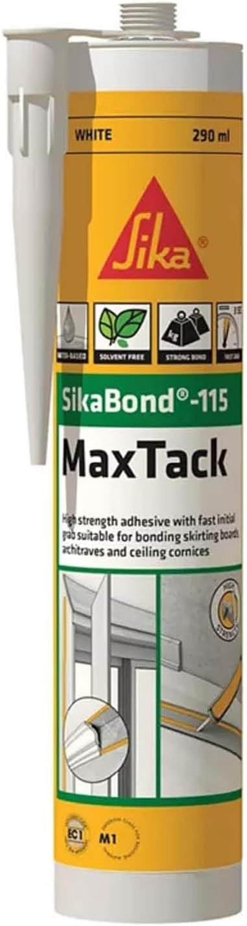 SIKA - Construction Adhesive - Sikabond-115 Max Tack - White - Interior Grab Adhesive - Easy to Apply - High Final Strength - Multi Materials - 290Ml