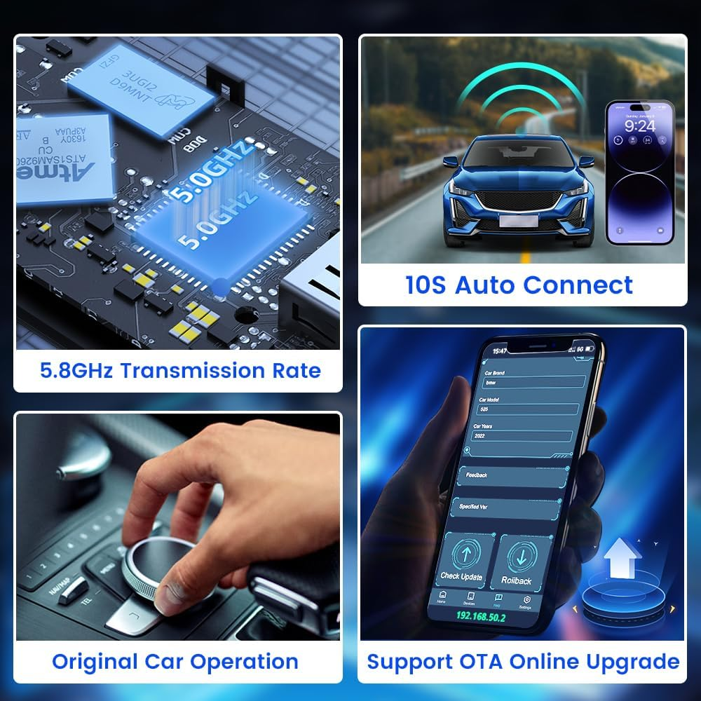 2025 Upgrade Carlinkit 5.0 Wireless Carplay Android Auto Adapter, Wireless CP/AA Adapter, Wireless Android Auto Adapter, Fast Connect, More Stable, Suit for Built-In Wired Carplay/Wired Android Auto image number 1