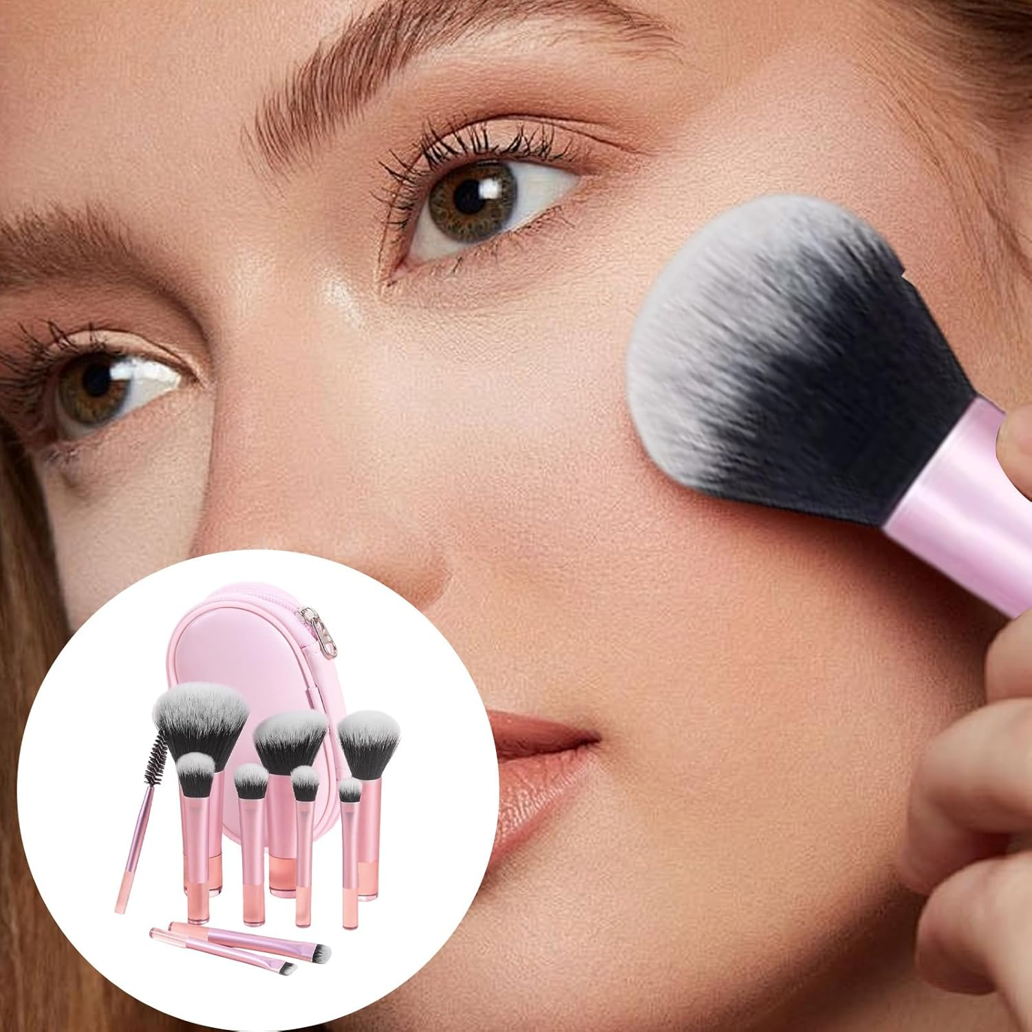 Travel Makeup Brushes - Ergonomic Travel Makeup Brush Set - Professional Anti-Slip Cosmetic Tool for Beauty Women Artist Powder Blush Eye Shadow