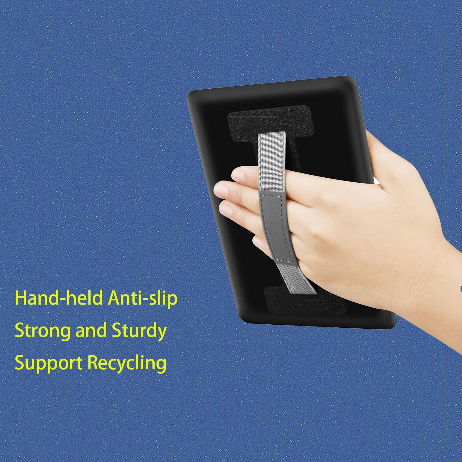 Adhesive Hand Strap for Kindle, Ipad, Kobo, BOOX &ndash; Universal PU Leather Hand Strap with Silk Texture, Adjustable & Removable Grip for Tablets, E-Readers, and More (Blue) image number 5