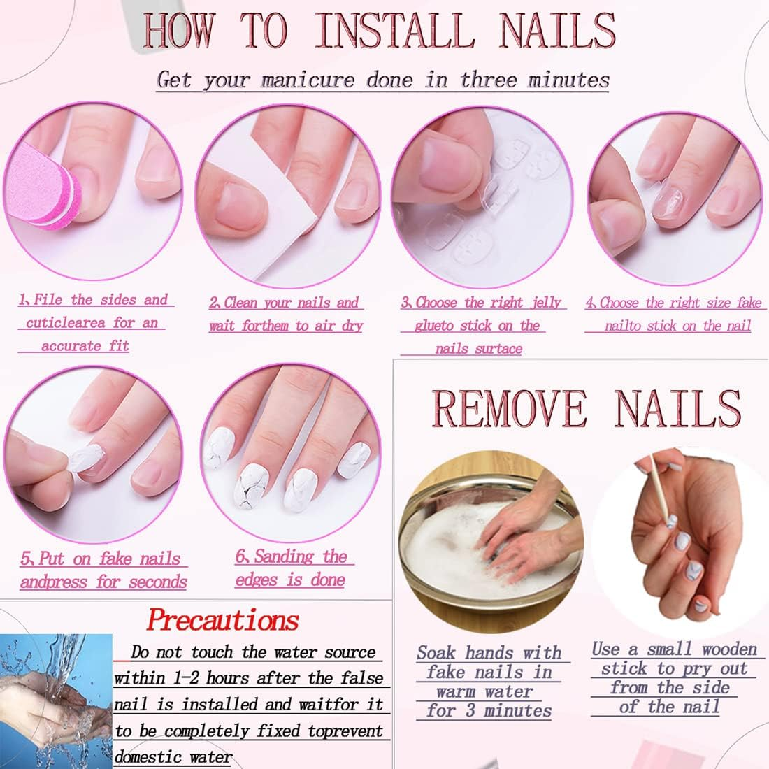 RUOKEXIN Long Press Square False Nails, Nude False Nails with Silver Lines Designs, Long Square False Nails, Long False Nails with Glue, Shiny Artificial Nails image number 5