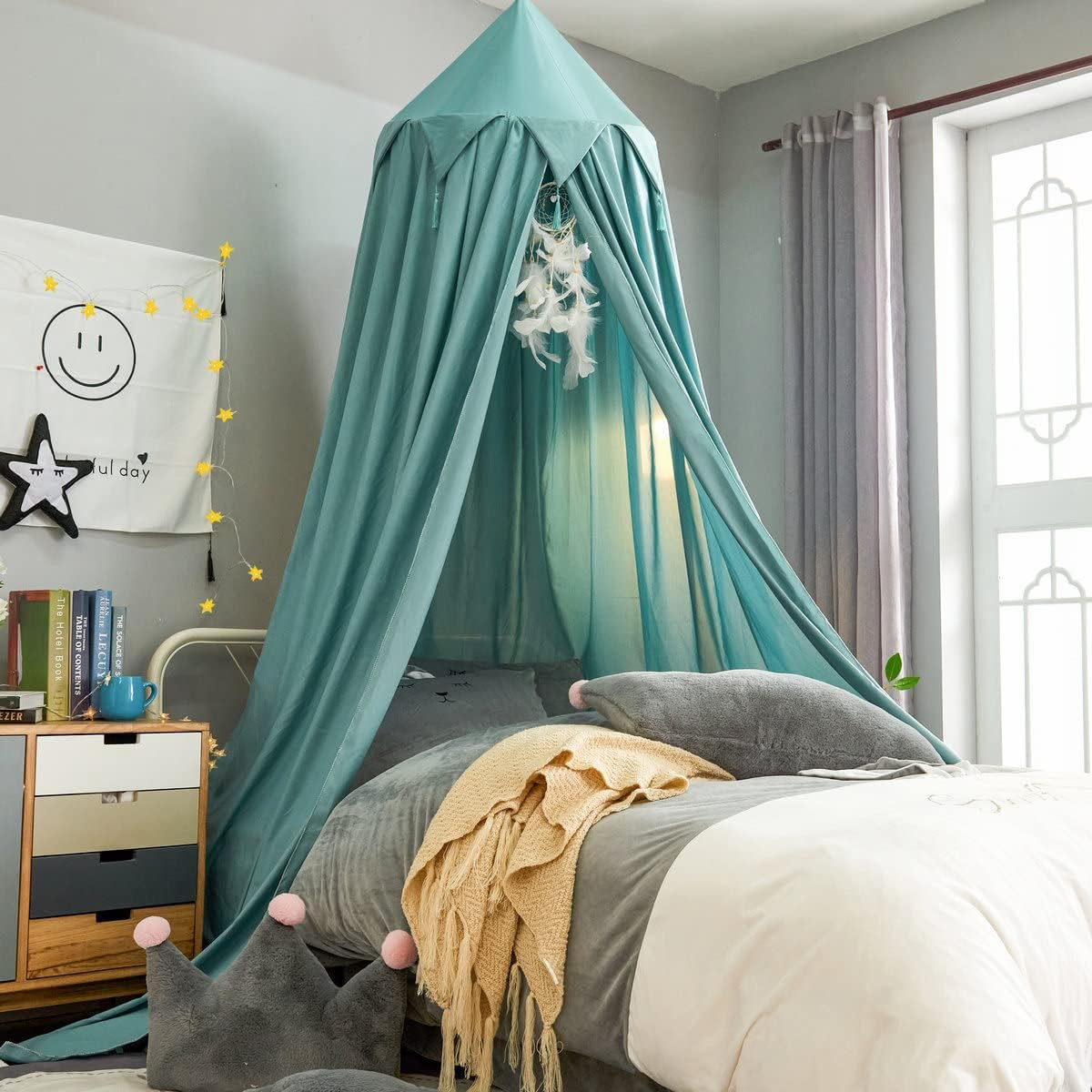 Princess Canopy for Girls Bed with Tassels Hideaway Tent for Kids Rooms or Cribs Nursery for Decoration, Playing,Reading,Sleep as Hanging House Castle