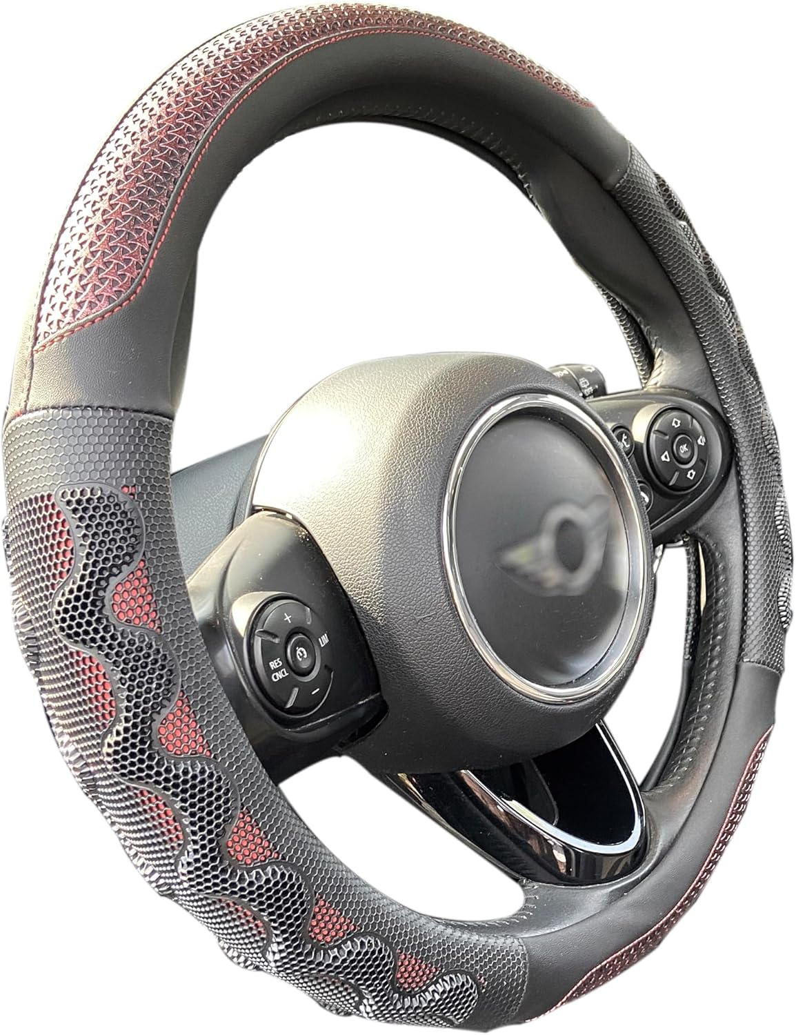 PINCTROT Steering Wheel Cover Great Grip with 3D Honeycomb Anti-Slip Design, Universal 15 Inch (Wine Red)