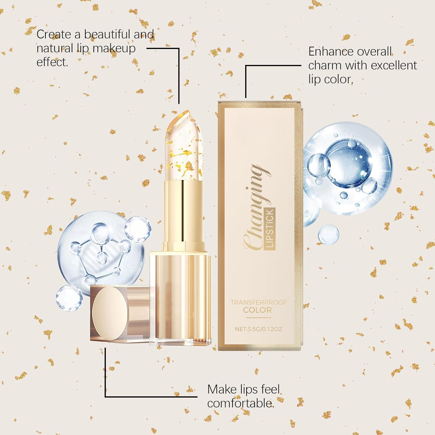 Color Changing Lipstick, Moisturizing Ph Lip Balm with Glossy Shine, Hydrating and Long-Lasting Lip Color, Non-Sticky Transferproof Lip Gloss for All Skin Tones (1Pcs) image number 2