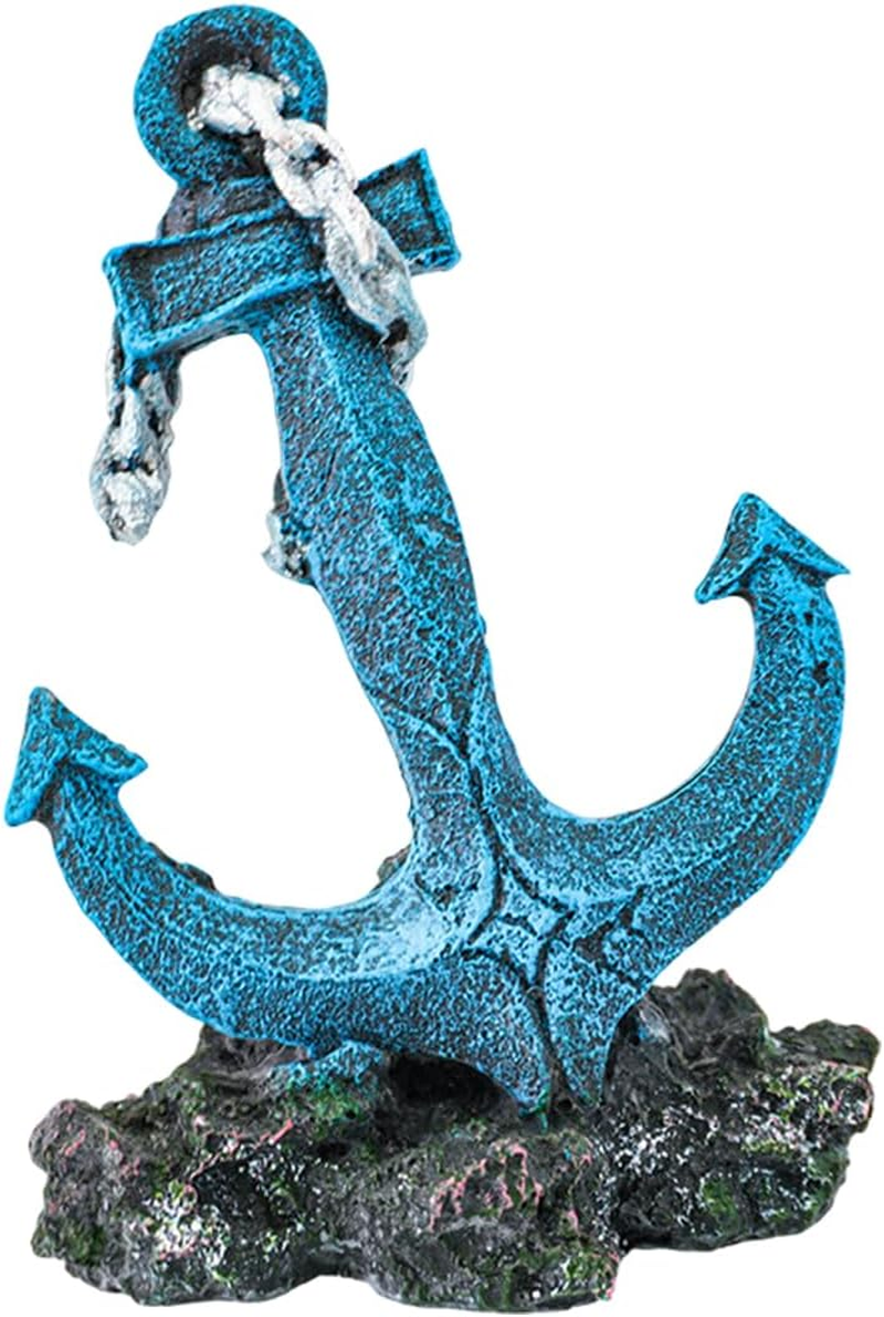 AIMALL Resin Aquarium Anchor Decoration 5.9In Fish Tank Shipwreck Ornament with Chain Detail for Underwater Marine Landscape Decor, 4.13In Base Width image number 4