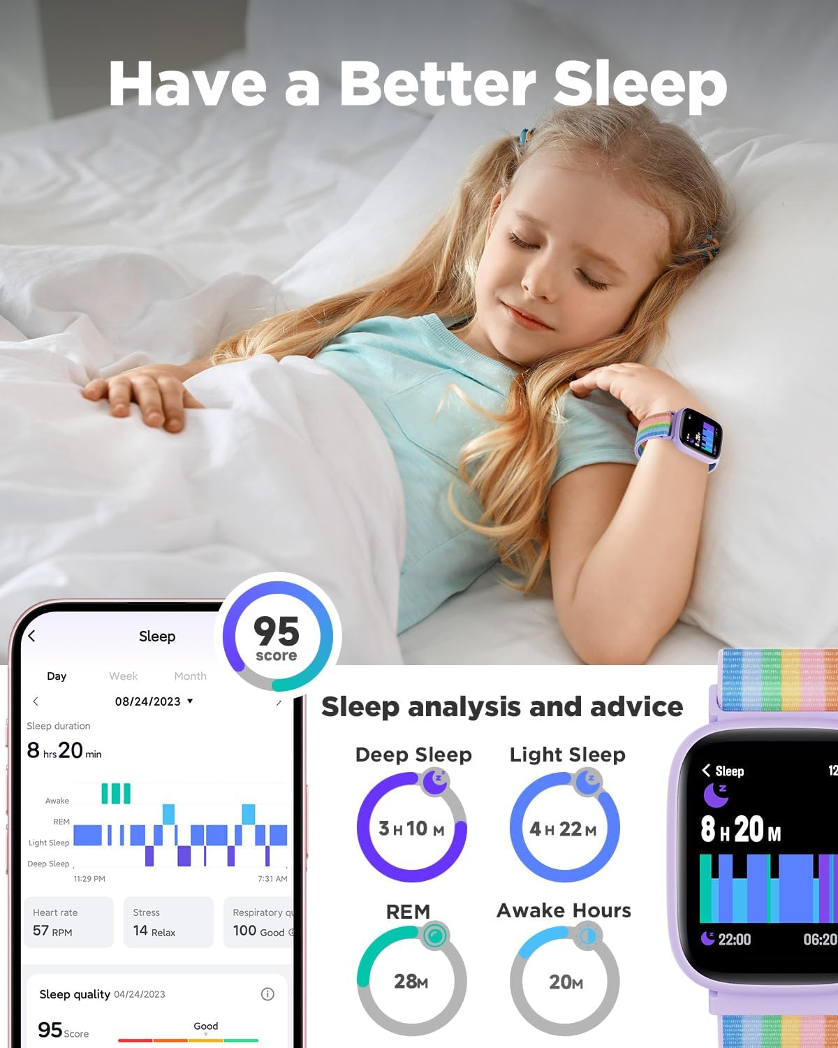 BIGGERFIVE Smart Watch for Kids, 1.8" Fitness Tracker Watch Pedometer, IP68 Waterproof, Sleep Monitor, Calorie Step Counter, 5 Puzzle Games With/Without APP for Girls Teens 5-16, Nylon