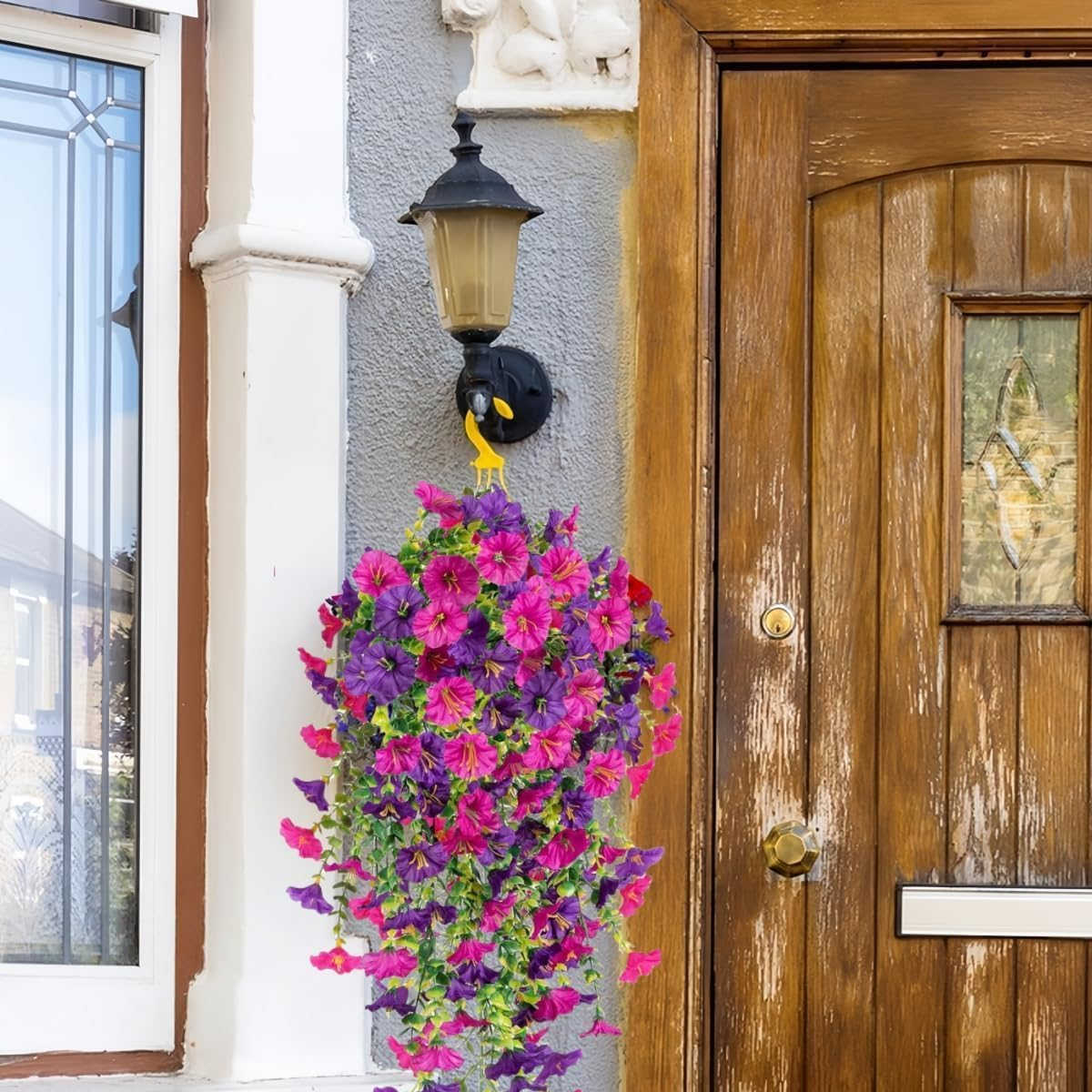 4 Pack Artificial Hanging Flowers, Fake Flower Morning Glory with Eucalyptus Leaves for Spring Summer Decoration, UV Resistant Look Real for Outdoor Home Indoor Planter Porch Patio Balcony Yard Decor image number 2