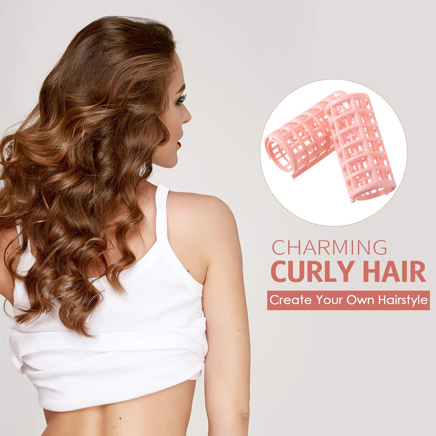 Syhood 12 Pieces Snap Hair Roller, Large Size Plastic Hair Rollers Curlers with Rat Tail Comb for Hairdressing Styling Tools(6.8 X 3 Cm,Peach Color) image number 4