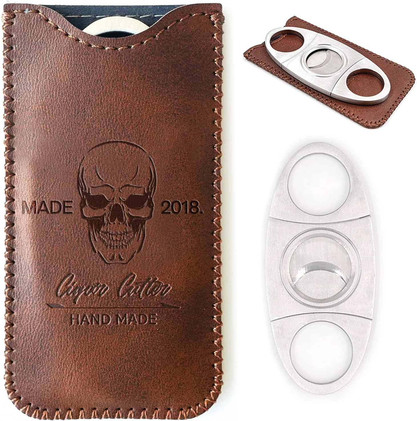 Stainless Steel Cigar Cutter with Leather Case,Double Blade for a Precise Perfect Cut(Brown Deer) image number 5