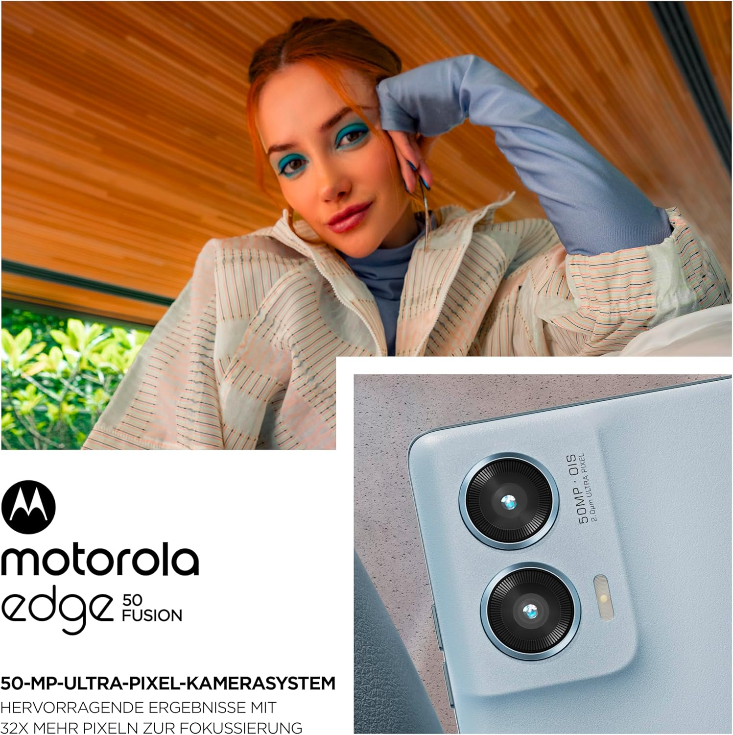 Motorola Edge50 Fusion Smartphone (6.7 Inch FHD+ POLED Display, 50 MP, 8/256 GB, 5000 Mah, Includes 68W Charger, Android 14) Marshmallow Blue, Includes Protective Cover + Phone Holder [Exclusive To image number 1