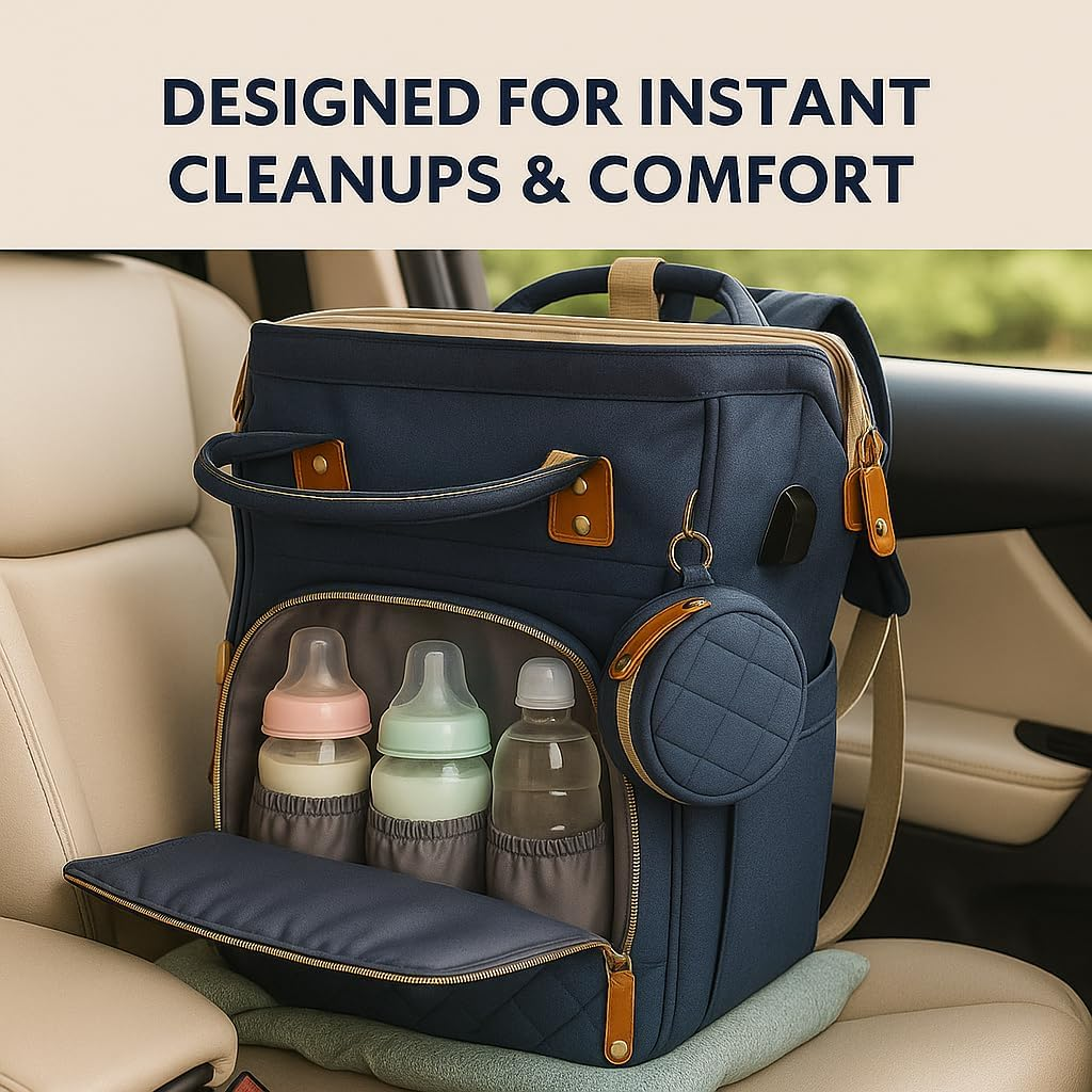 AMHUB Nappy Changing Bag | Waterproof, Multi-Functional Diaper Bag with USB Charging Port, Includes Insulated Pockets, Large Capacity, Travel Diaper Bag Backpack | Newborn Baby Essential. image number 2