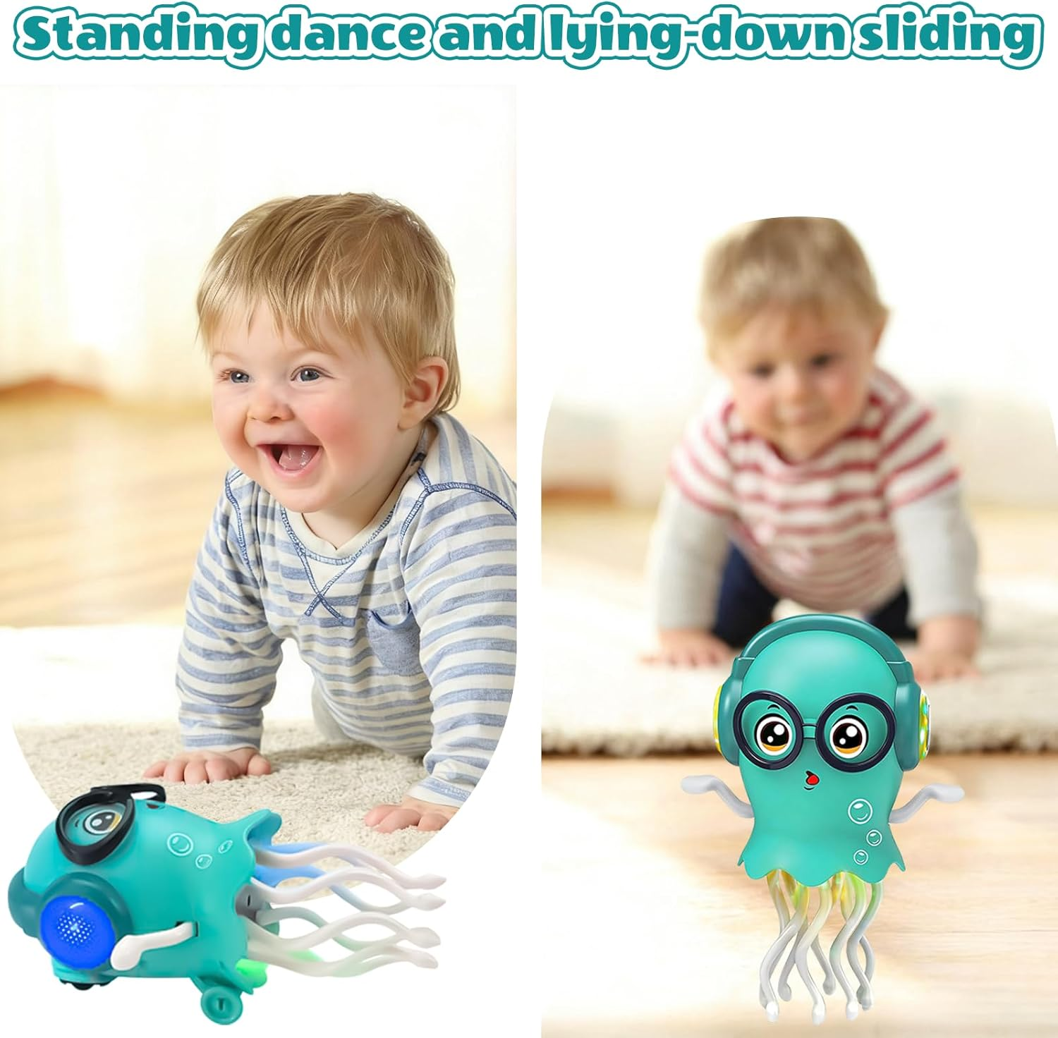 Dancing Octopus Toy, Electric Dancing Squid Toy with Lights and Music, Baby Toy with Automatic Obstacle Avoidance (Green) - Green + Pink image number 3