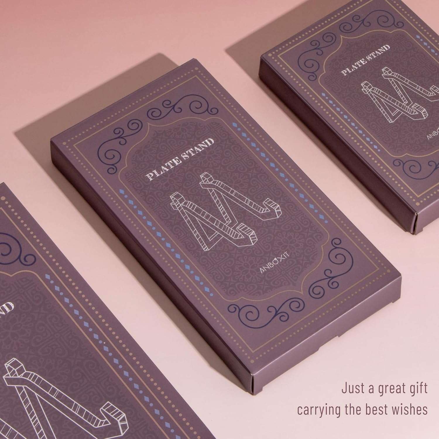 ANBOXIT Plate Display Stand, 3 Pack 6 Inch Plate Holder for Displaying, Decorative Picture Frame Dish Photo Plaque Platter Wood Stand