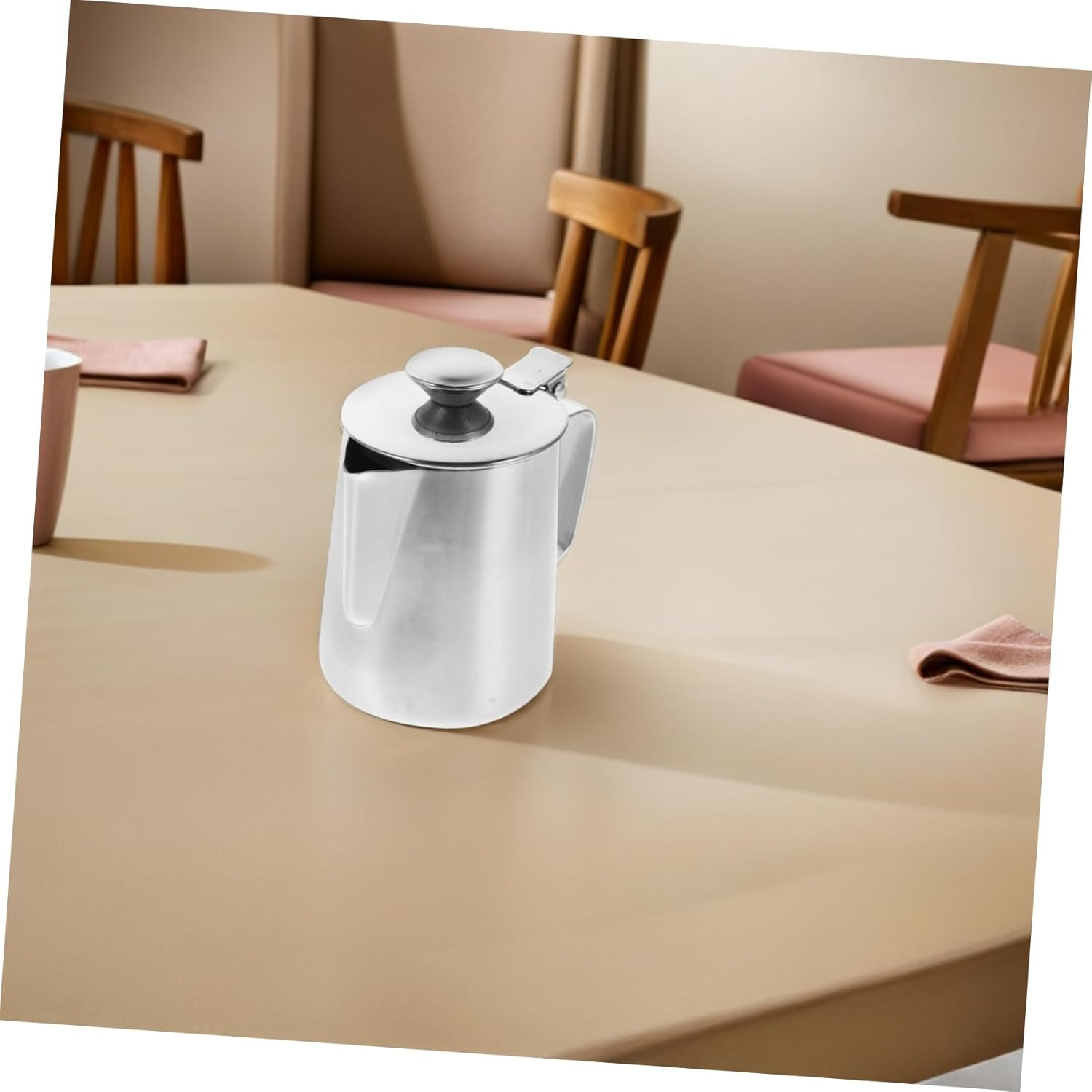 TIDTALEO Stainless Steel Milk Frother Cup with Lid Precision Spout for Latte Art Espresso Steaming Pitcher Jug for Home Office and Use Easy to Clean Coffee Jug image number 4