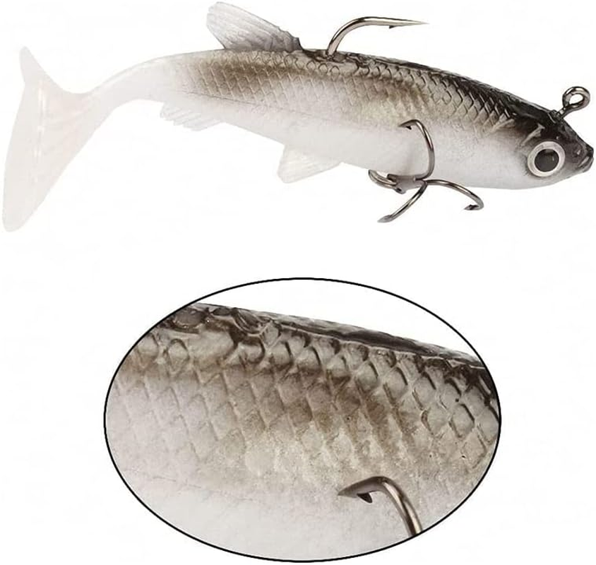 AIMALL 10PCS Soft Plastic Lures, 3.15 Inch Poddy Mullet Flathead Jig Head Fishing Tackle, Stretchy PVC Body with Paddle Tail for Bream, Bass, Cod, and Saltwater Fish image number 3