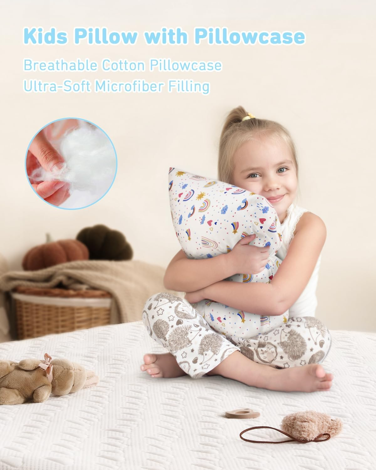 Babebay Toddler Pillow,13X18 Soft Toddler Pillows for Sleeping, Machine Washable Kids Pillow with Cotton Pillowcase, Perfect for Travel, Toddlers Cot image number 3