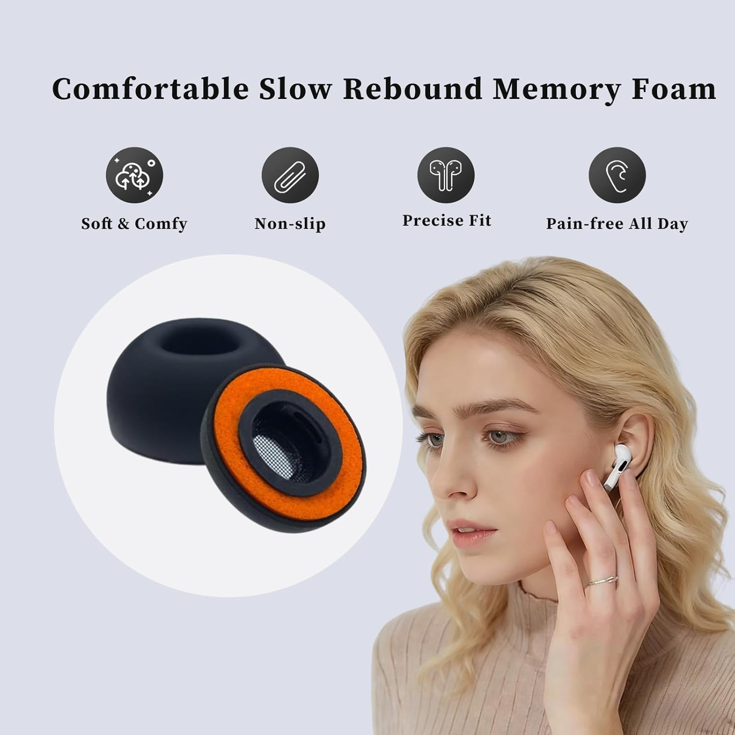 3 Pairs Memory Foam Eartips for Airpods Pro 3 (3Rd Generation 2025) Silicone Outer Cover, Pro3 Replacement Earbud Ear Tips with Storage Box,Silicone Memory Foam Ear Tips for Airpods Pro3 -Black/Orange image number 5