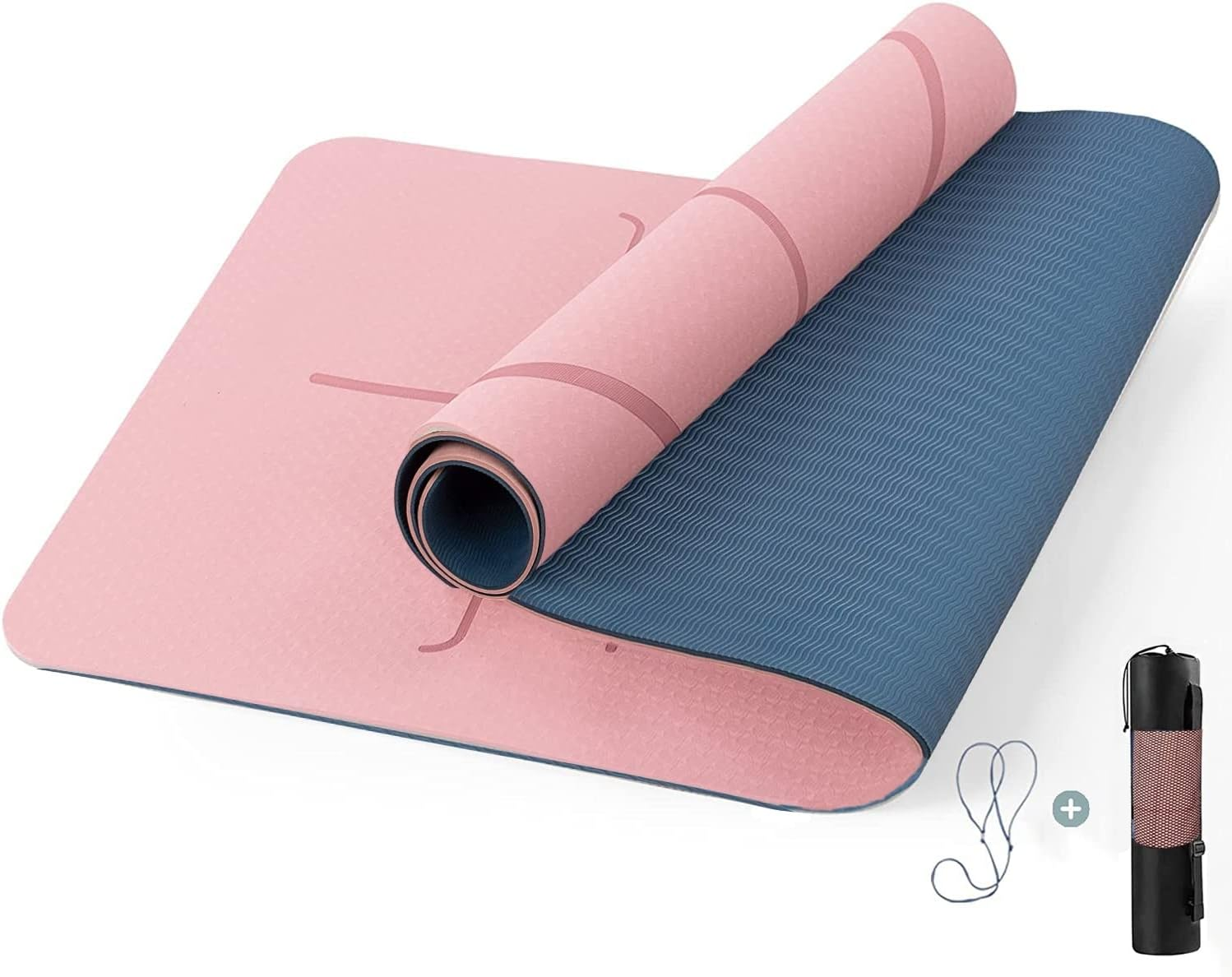 HJB VISSO Yoga Mat, Non Slip Pilates Fitness Exercise Mat with Alignment Marks for Women Men, 183 X 61 X 0.6Cm Thick Eco Friendly TPE, Carrying Strap & Storage Bag Included