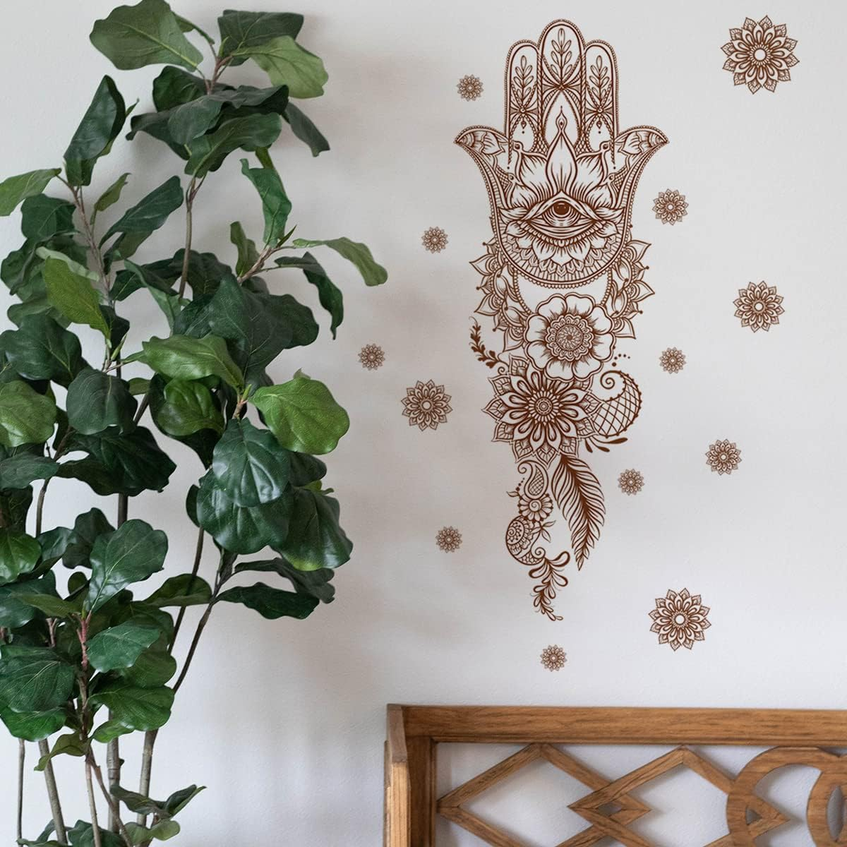Runtoo Mandala Wall Art Decal Grey Boho Floral Hamsa Hand Zen Wall Stickers for Bedroom Living Room Yoga Home Decor image number 2