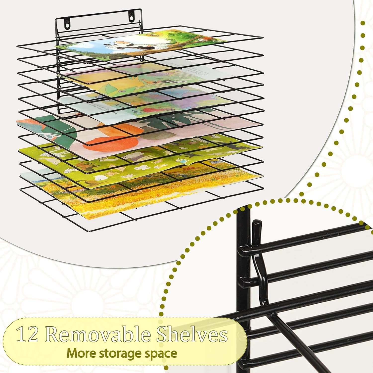 Lzttyee Art Drying Rack for Classroom Paint Drying Rack Small Art Drying Rack Wall Art Storage Rack with 12 Removable Shelves for Classrooms and Art Studios (12 Shelves) image number 1