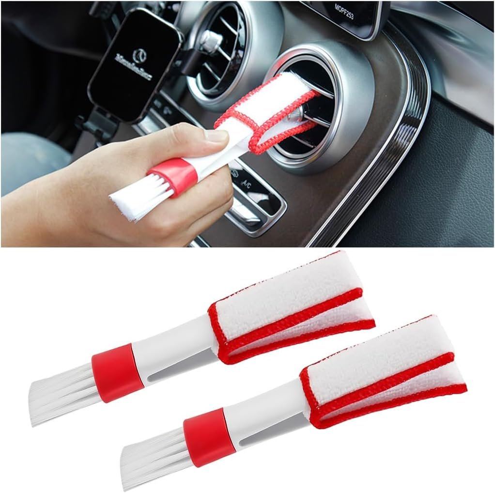 CGEAMDY Pack of 2 Car Cleaning Brushes, Mini Duster for Car Air Vents, Double Head Car Detailing Brushes, Car Interior Detail Brushes, Cleaning Brush for Air Vent (Red White) image number 4
