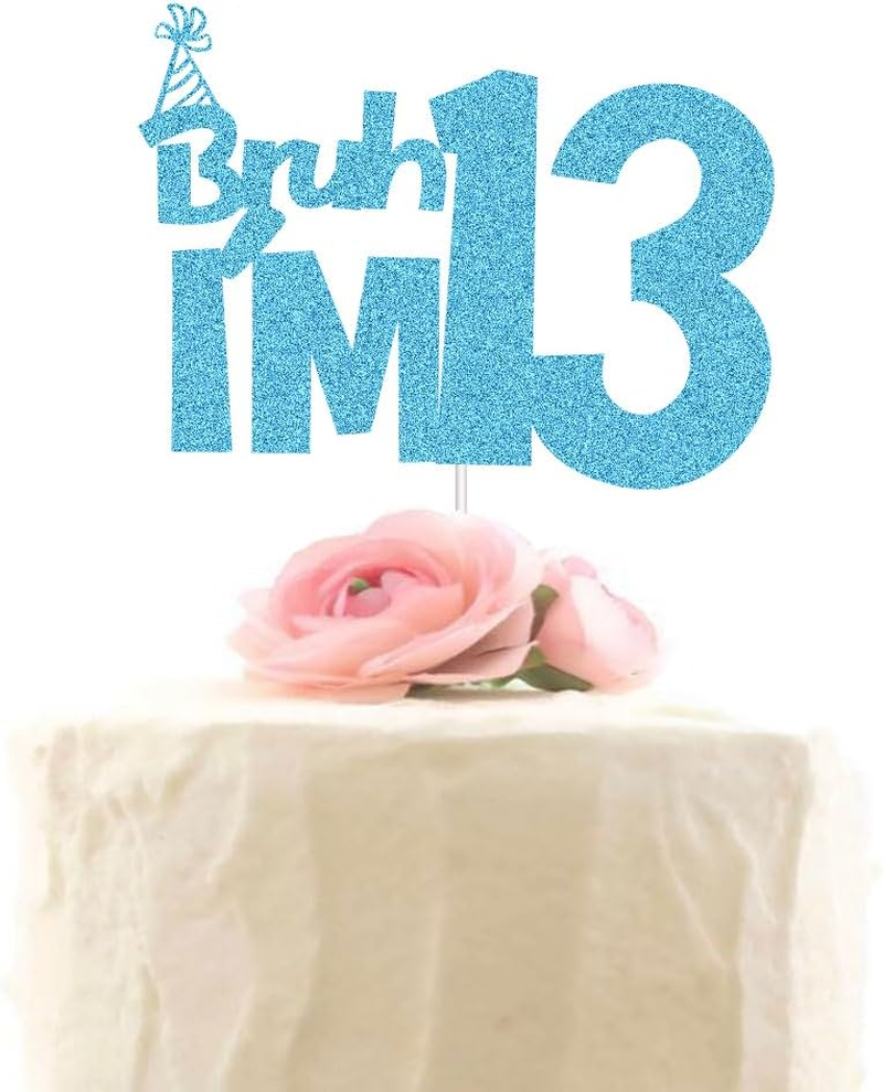 XIUHUBA Bruh I'M 13 Cake Topper, Happy 13Th Birthday Cake Decor, Kids Boys 13Th Birthday Party Decorations, Funny Thirteen Years Old Birthday Party Supplies Blue Glitter image number 4
