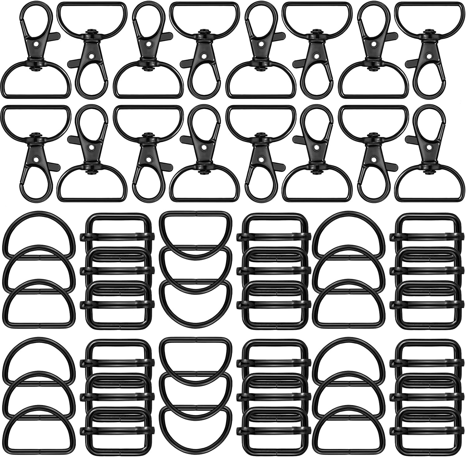 56 Pieces Keychain Hooks with D Rings Set Purse Hardware for Bag Making Lanyard Snap Hooks Metal Swivel Clasps with D Rings and Slide Buckle for Purses Keychain Lanyard Handbags, Black