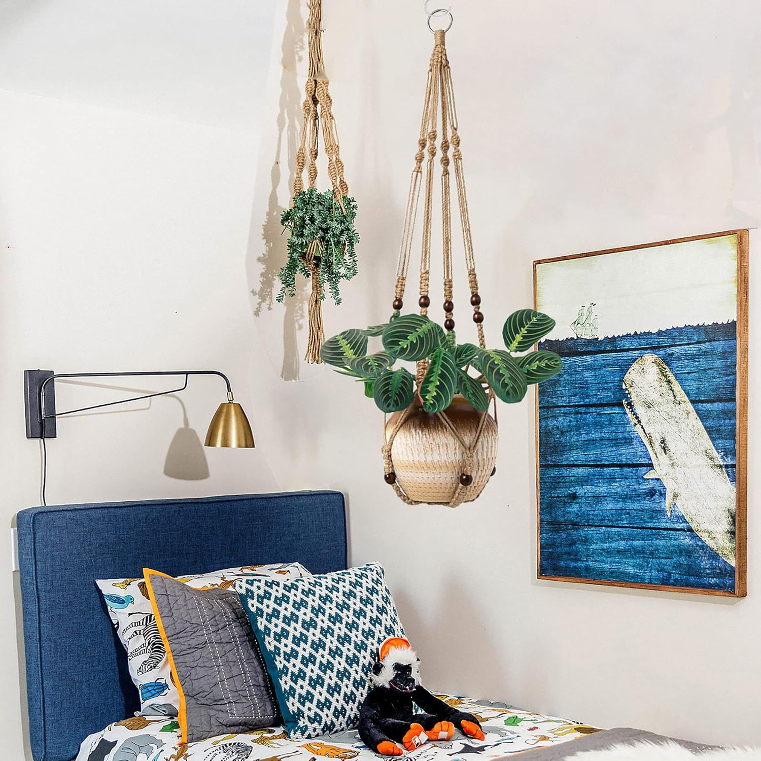 Hanging Planter Rope Macrame Plant Hanger Indoor Wall Hanging Planter + 2 Hooks Hanging Planters Basket Cotton Rope 4 Legs 35 Inch Used for Herbs Ferns Ivy Crawling Plants Hanging Planters(Brown) image number 1