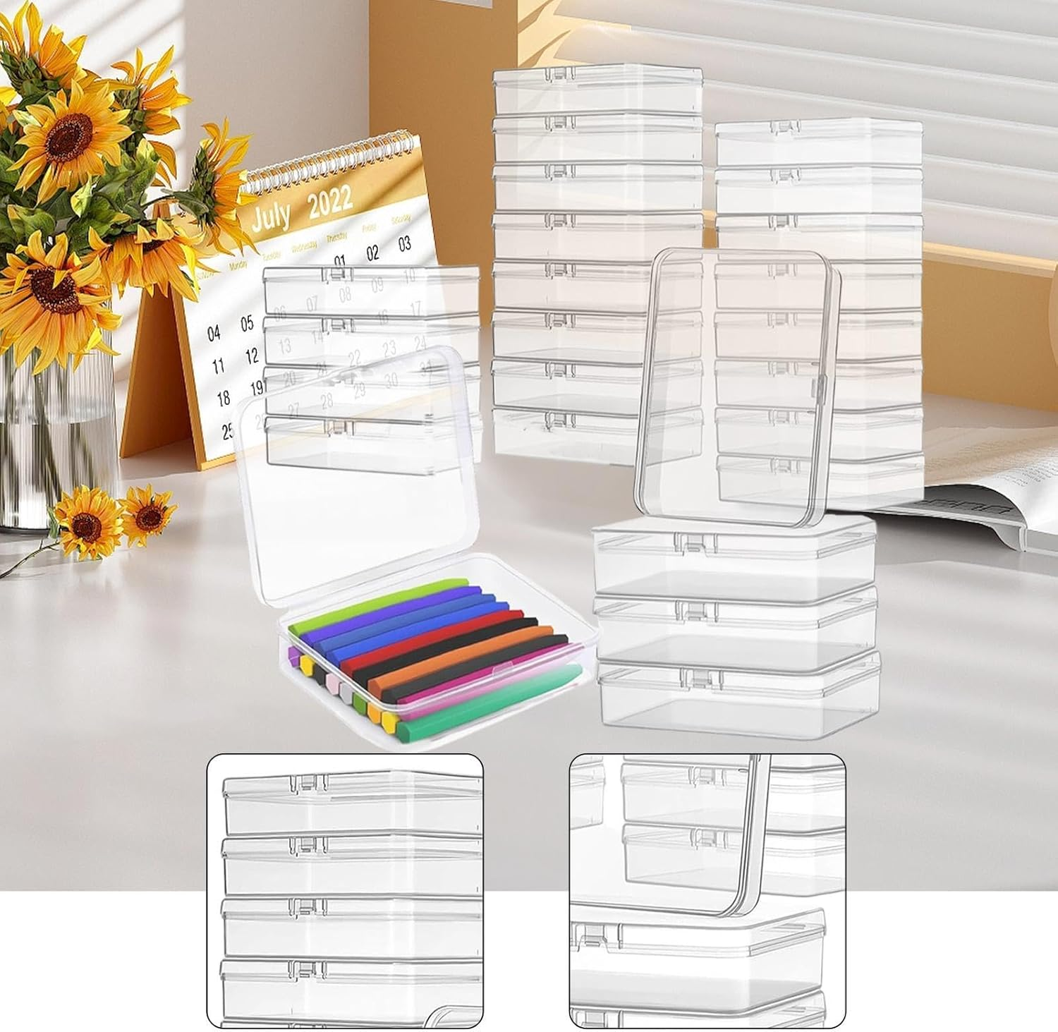 Qianly 24X Bead Storage Box Craft Organizer Crayon Box Stackable for Buttons Charms Hairbands image number 4