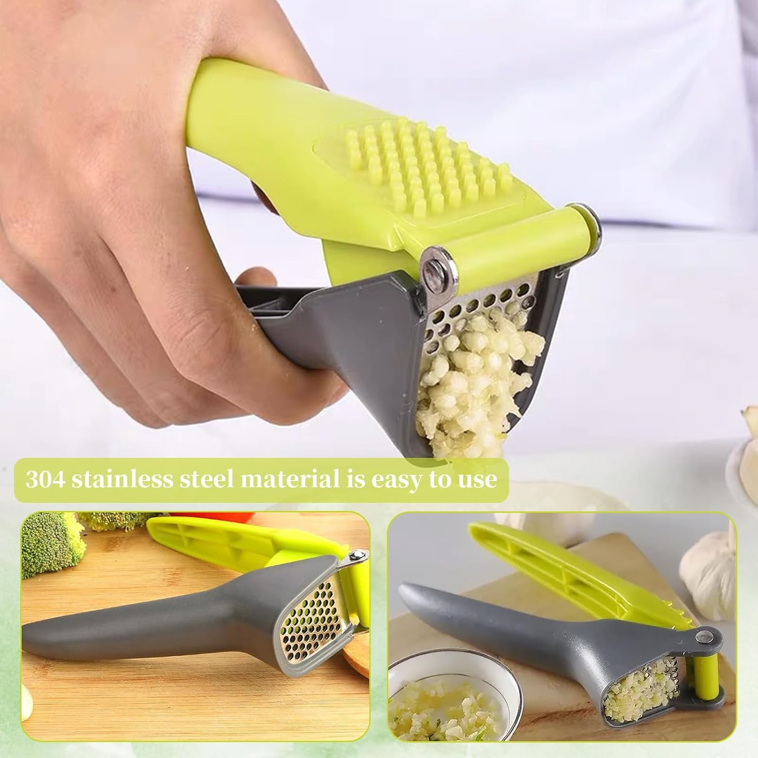 Professional Garlic Press, Rust-Resistant Stainless-Steel Mincer & Crusher, Convenient Efficient Manual Garlic Grinder, Kitchen Gadget for Fresh Ginger & Garlic, Easy-Clean, Dishwasher Safe (2 PCS) image number 2