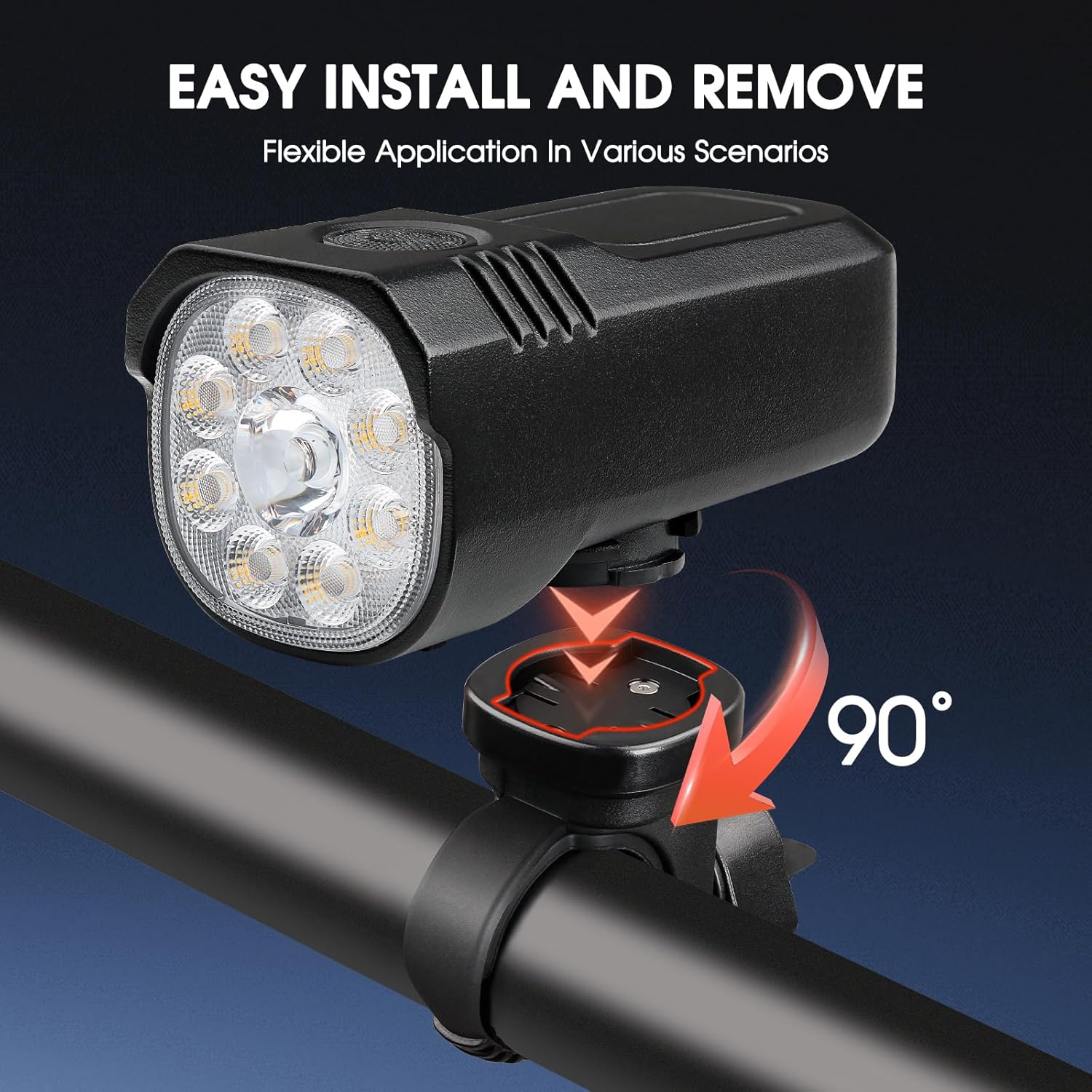 EDDIMENS Bike Lights Front and Back, Super Bright Bicycle Lights USB Rechargeable, 8+7 Lighting Modes, Fast Charging, IP65 Waterproof Bike Light Set for Night Riding, Camping, Mountain, Road image number 5