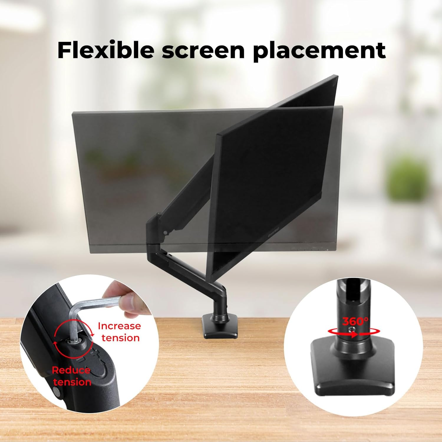 Single Monitor Stand Monitor Arm Desk Mount Height Adjustable, C Stand Fits Screens 13 to 32 Inches, Holds 10Kg, 360 Rotation Swivel, Premium Gas Spring, Universal VESA 75X75Mm or 100X100Mm image number 5
