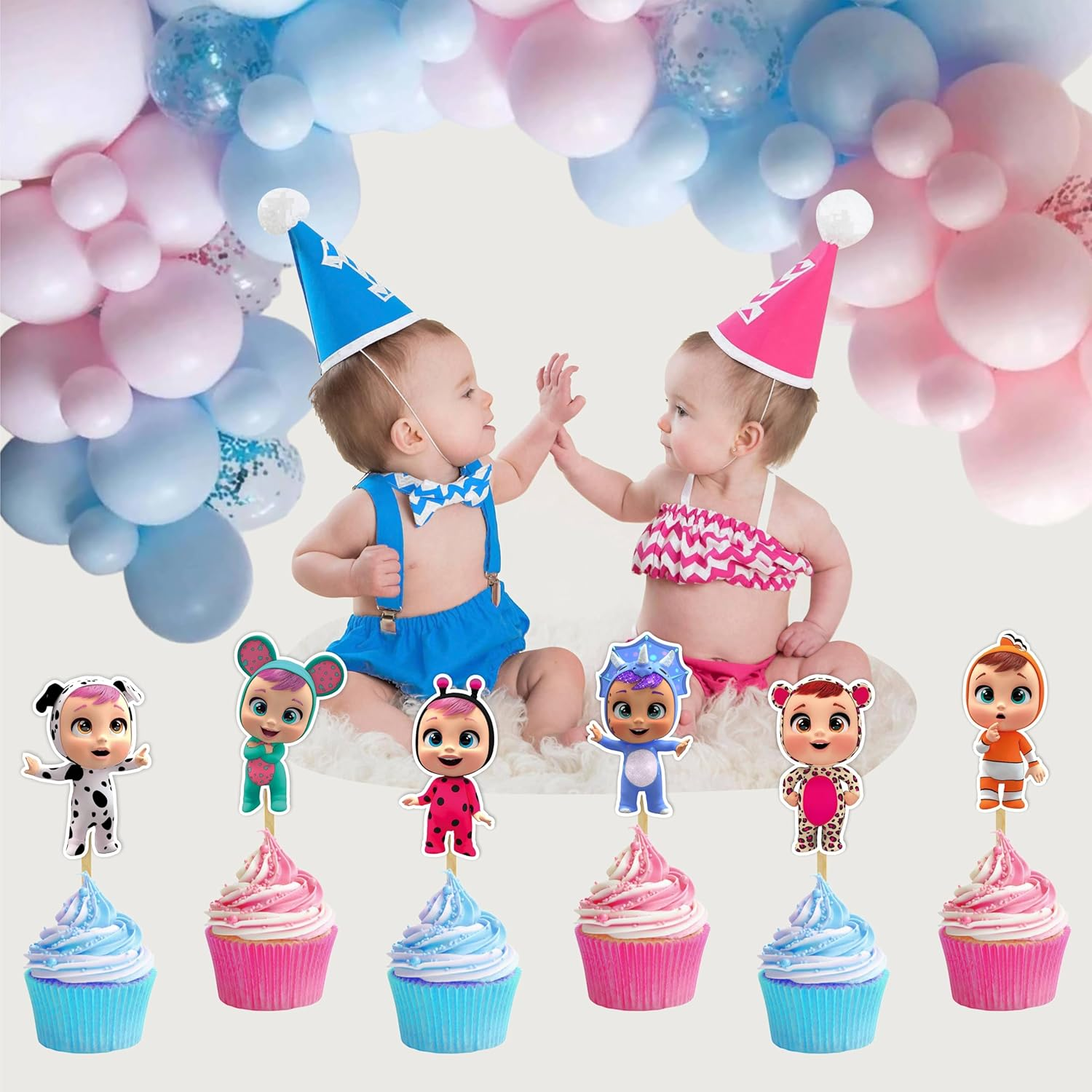 Cry Babes Cupcake Toppers &ndash; Cute Baby Doll-Inspired Party Decorations for Girls Birthday, Baby Shower, Toy-Themed Celebration or Kids Party Favors