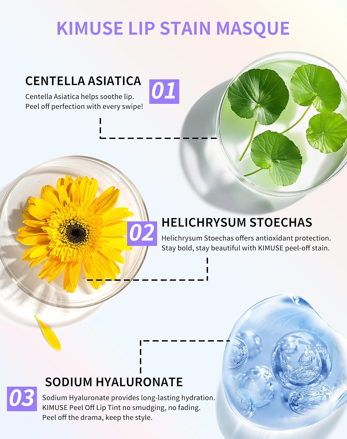 KIMUSE Lip Stain Masque, Lip Stain Peel off Long-Lasting, Hydrating, & Smudge-Proof Lip Color with Highly Pigmentation, Natural Matte Finish Peel off Lipstains image number 6