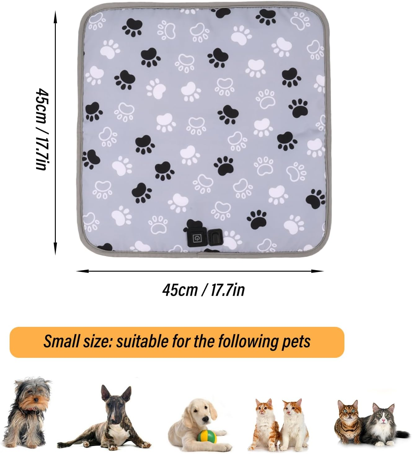 Viiotu 45X45Cm Smart Heated Pet Pad | Type-C Port, 3-Level Temperature Control, Waterproof Oxford Fabric image number 4