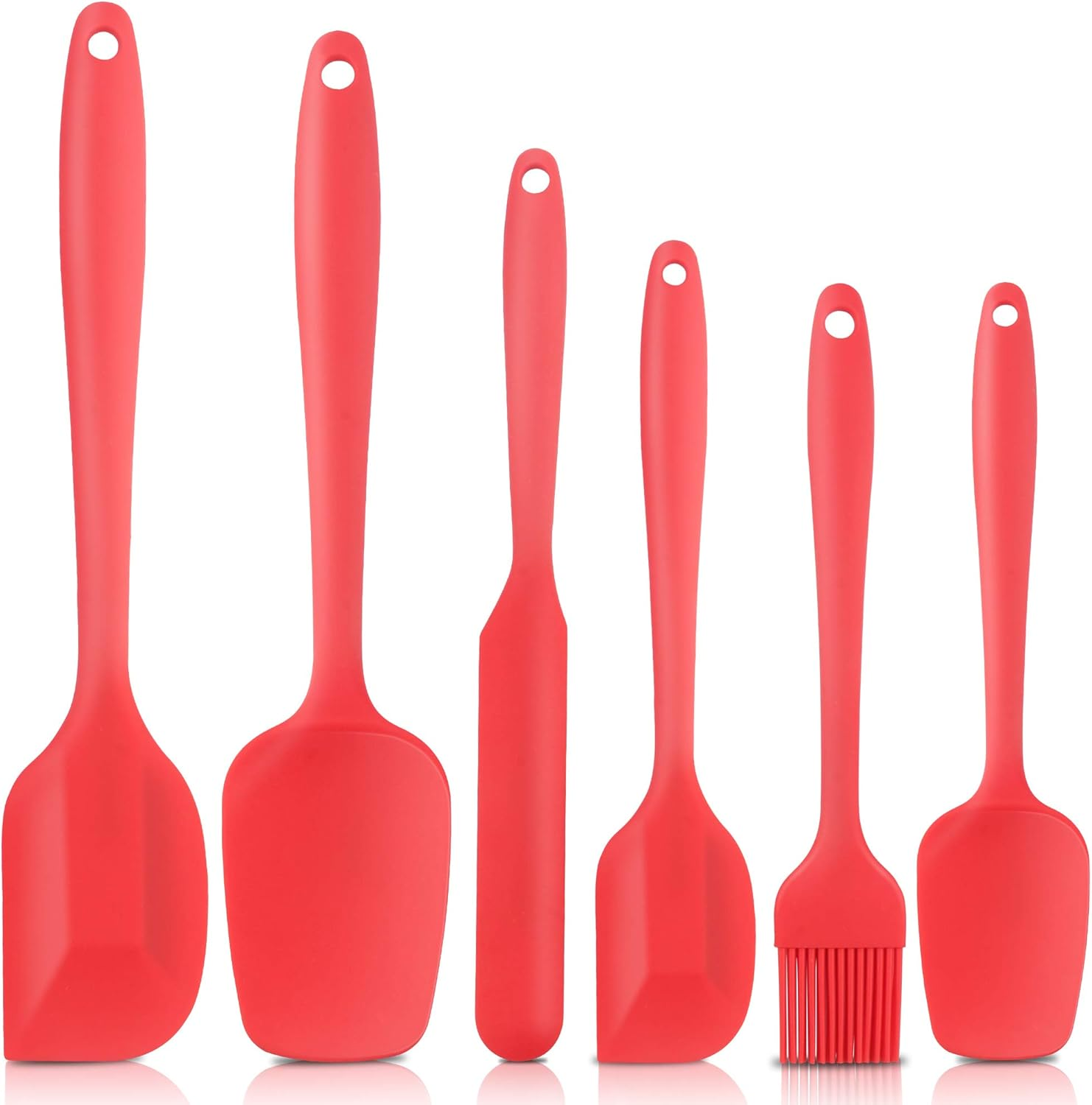 Heat Resistant Silicone Spatulas, Bakeware Set of 6 Non-Stick Ergonomic Cooking Baking Mixing Rubber Spatula Kitchen Utensils, Red image number 4