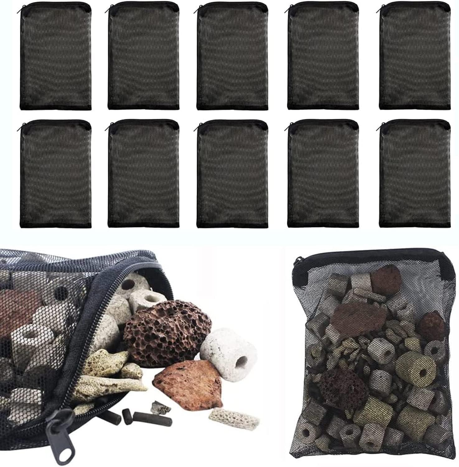 Aquarium Filter Bags, 10 Pcs Fish Tank Bio Ball Media Mesh Storage Bag with Zipper (S (14Cm X 20 Cm)) image number 3